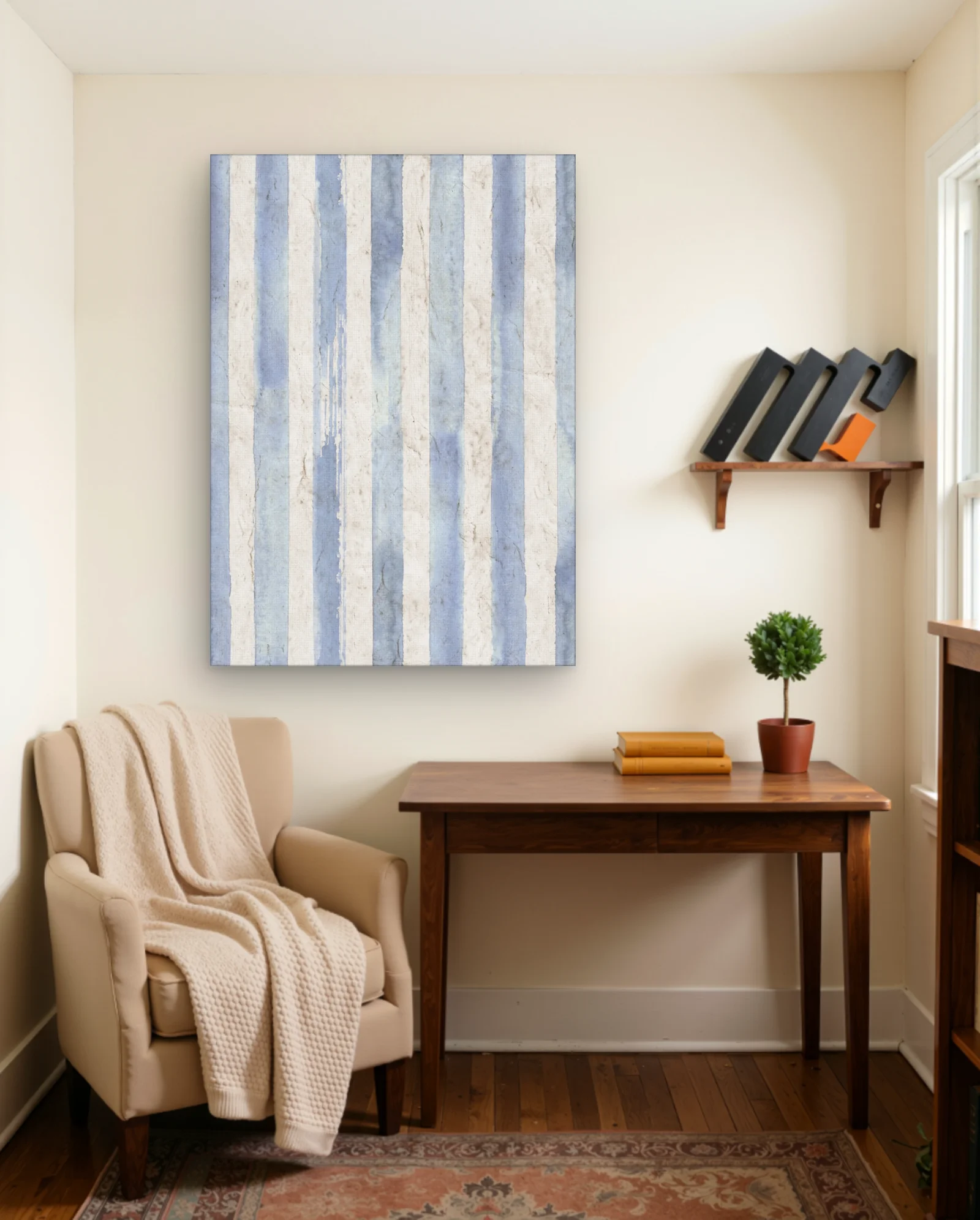 Blue Ivory Vertical Stripes Wall Art — Abstract abstract & modern wall art poster