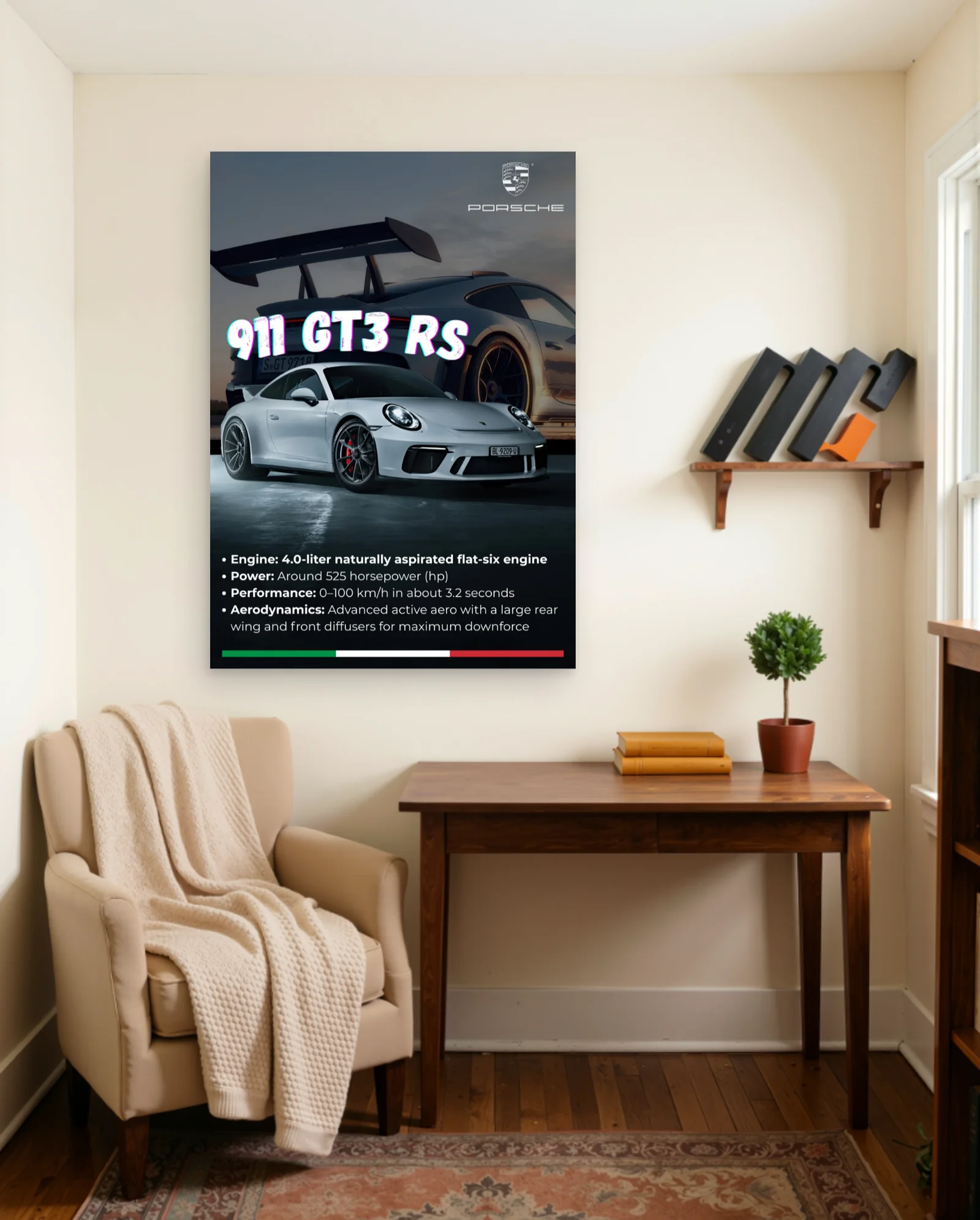 White Porsche 911 GT3 RS Poster — framed wall art poster by Memocult