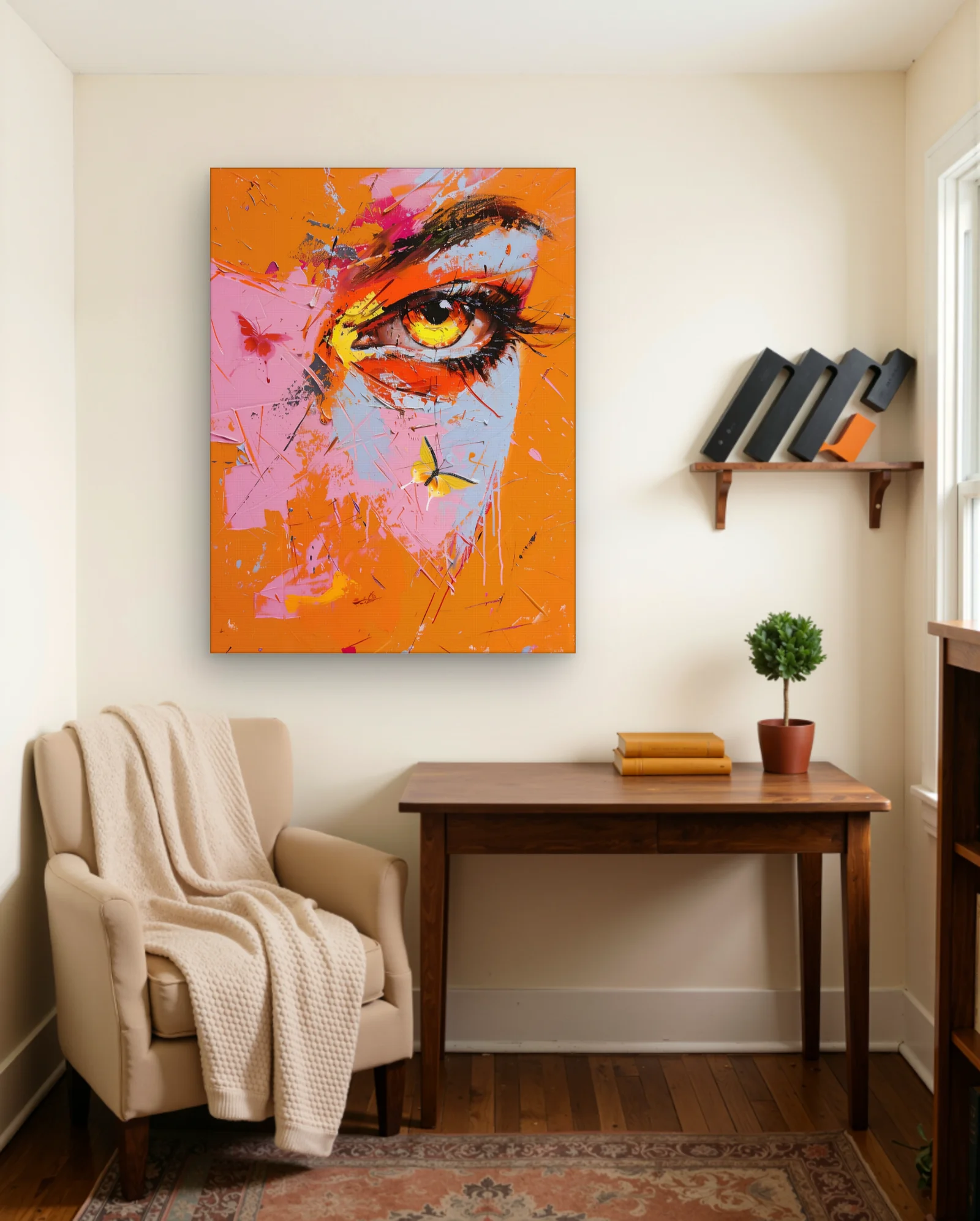 Orange Eye With Butterflies Wall Art — framed wall art poster by Memocult