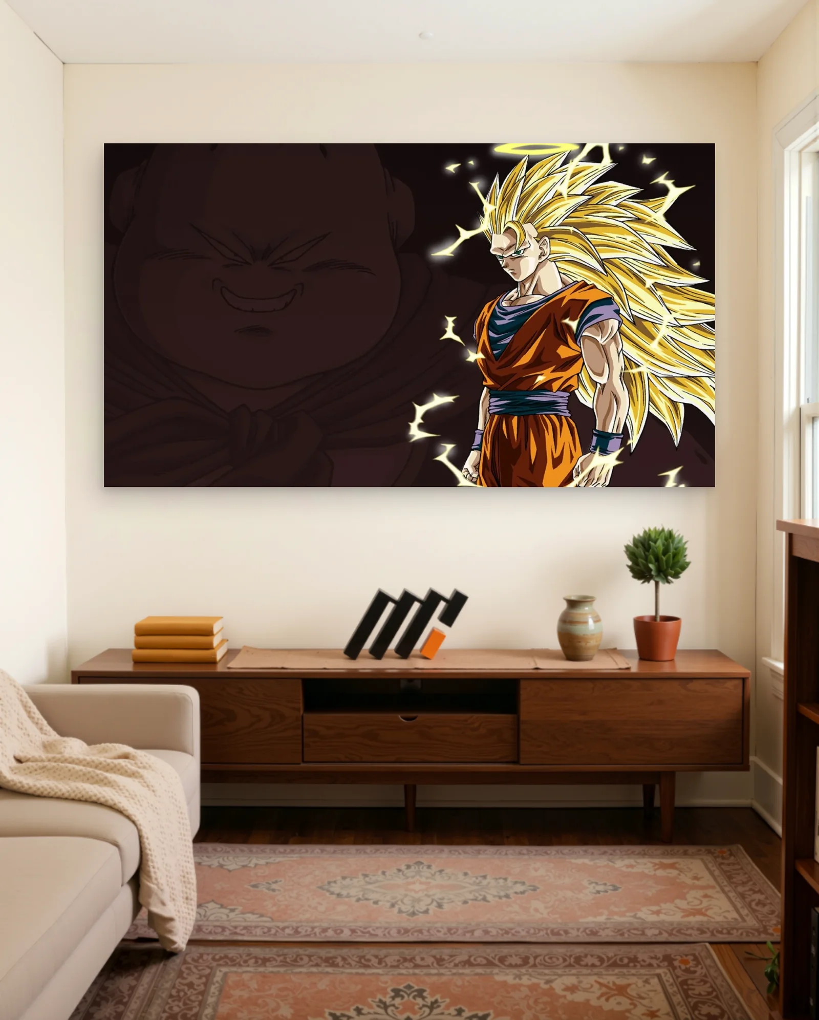 Goku Super Saiyan 3 Majin Buu Poster — framed wall art poster by Memocult
