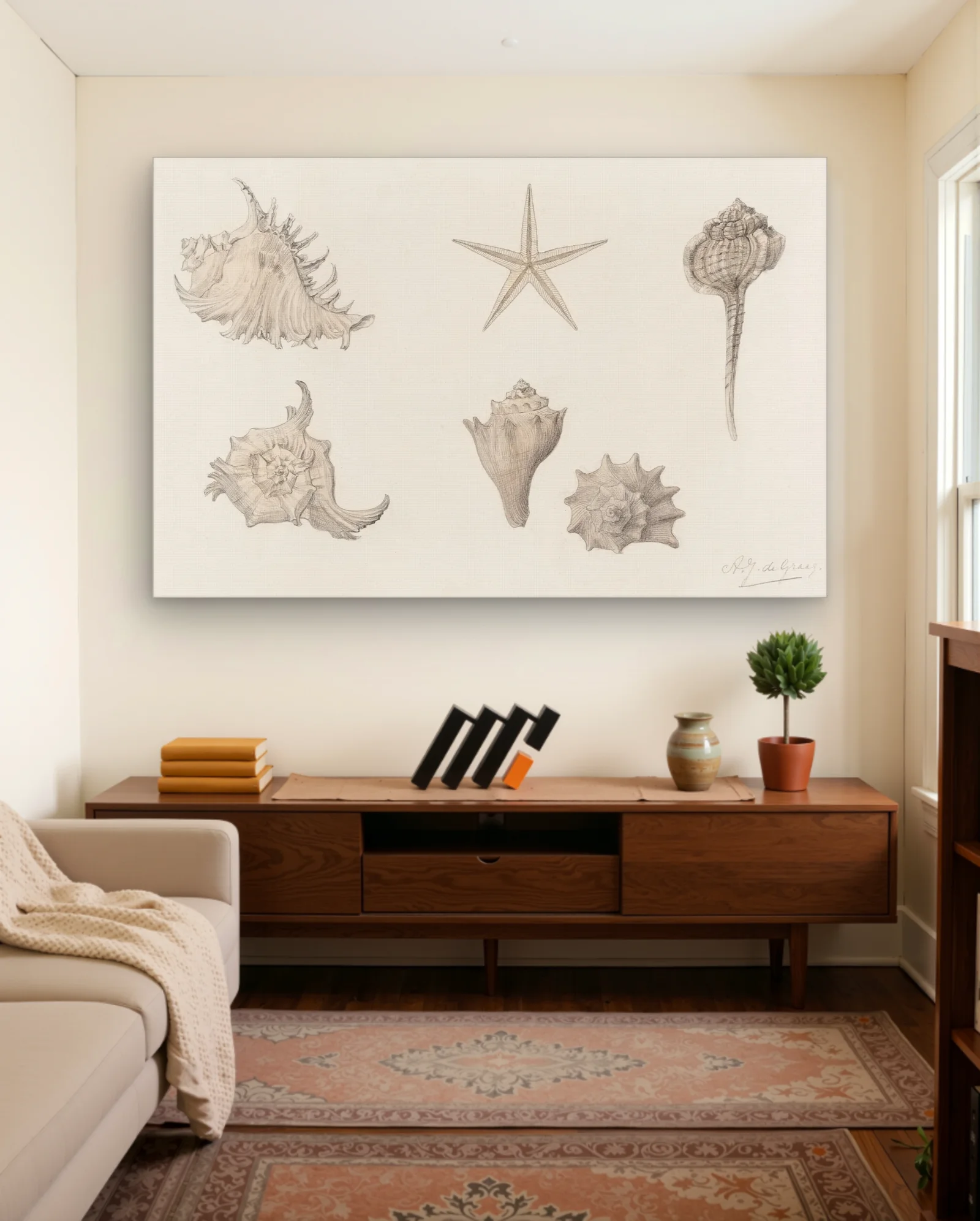 Seashells And Starfish Art Print — framed wall art poster by Memocult