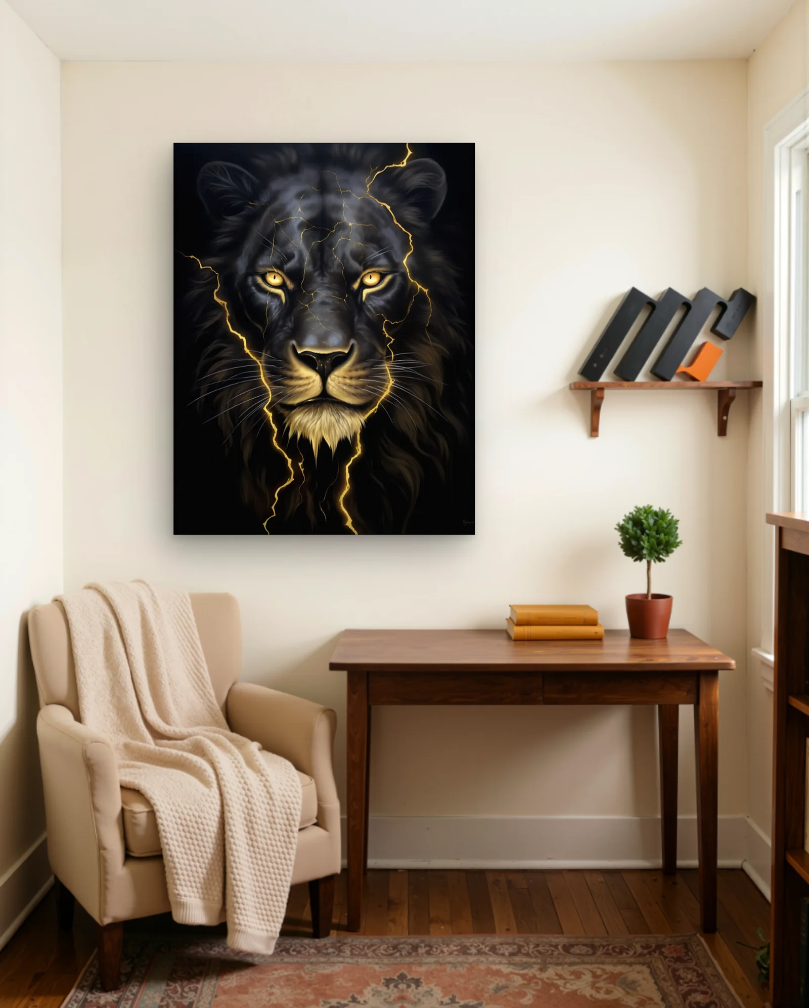 Black Lion Kintsugi Gold Crack Wall Art — Abstract abstract & modern wall art poster