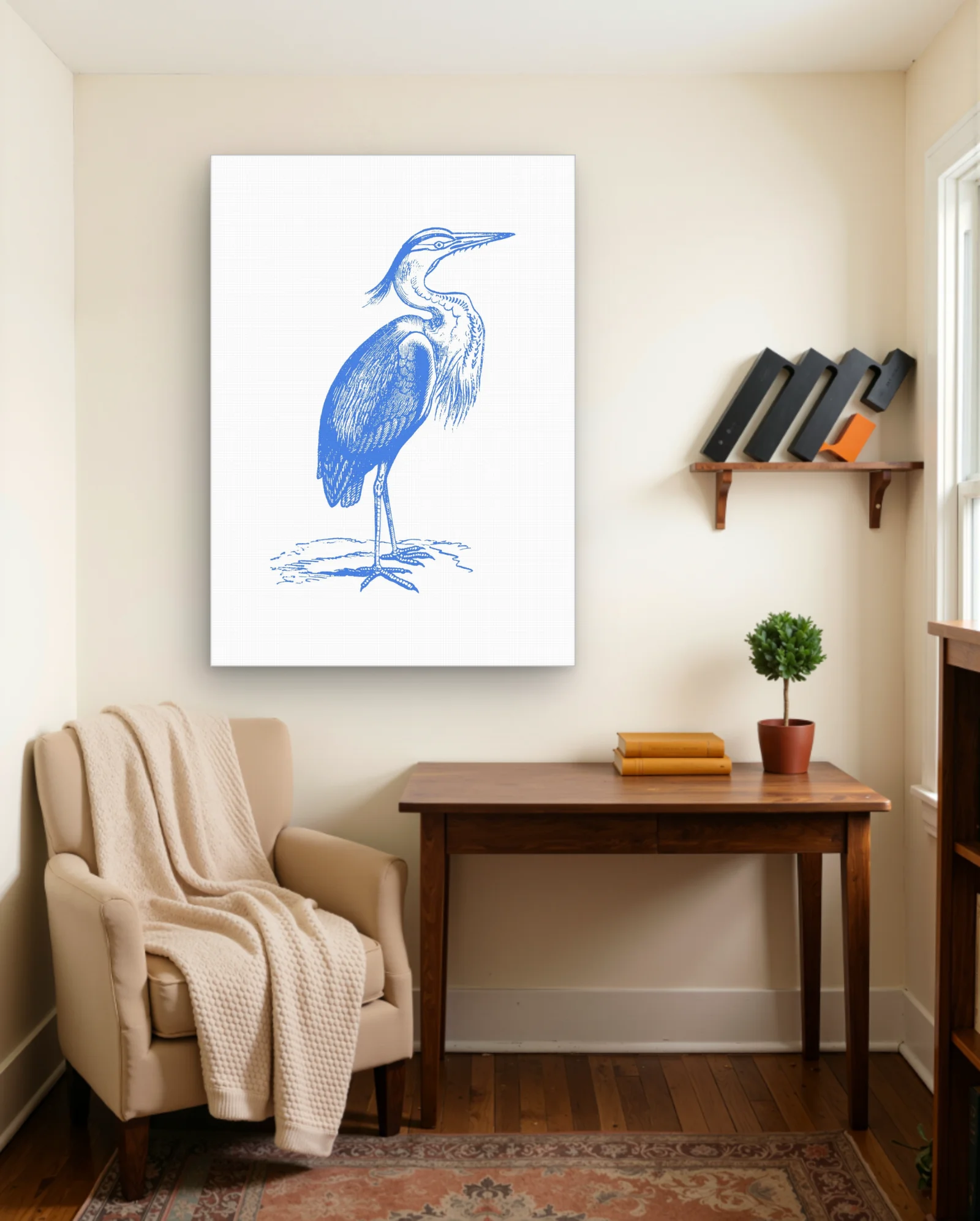 Blue Heron Illustration Wall Art — framed wall art poster by Memocult