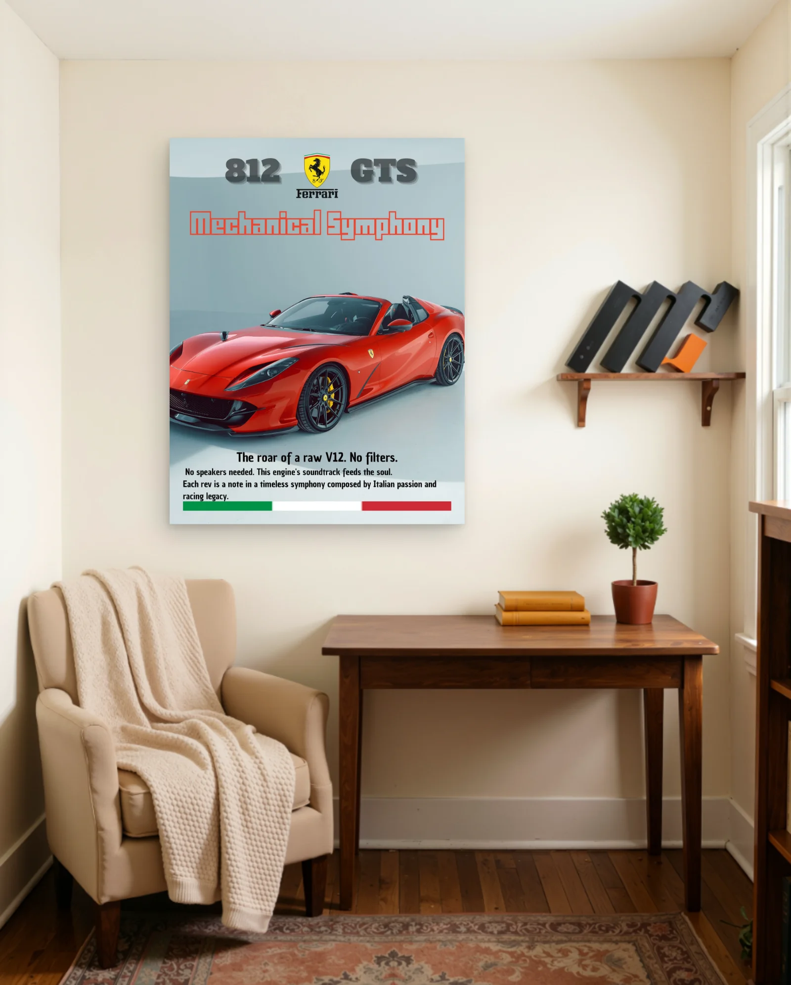 Ferrari 812 GTS Mechanical Symphony Poster — framed wall art poster by Memocult