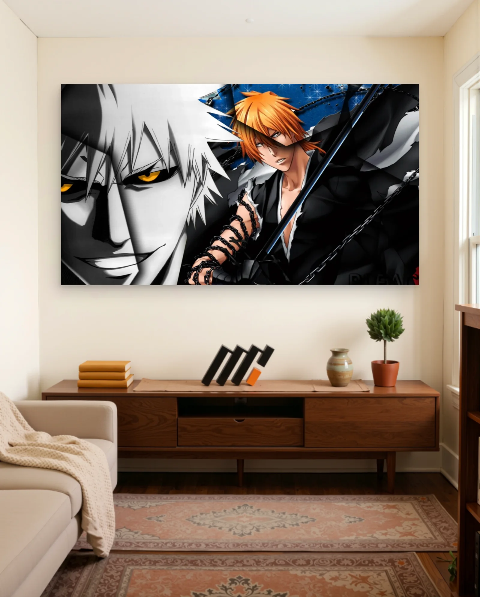 Ichigo Kurosaki Dual Portrait Chains Poster — framed wall art poster by Memocult