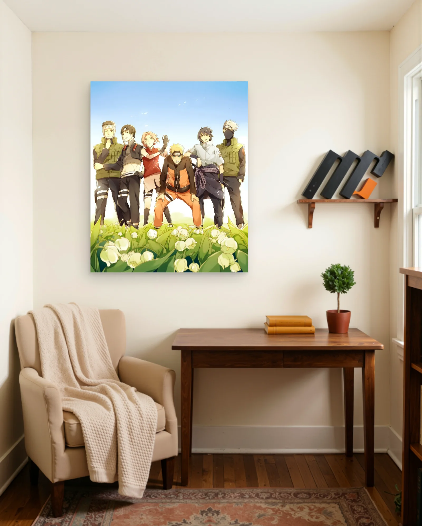 Naruto Team 7 Lily Field Poster — framed wall art poster by Memocult