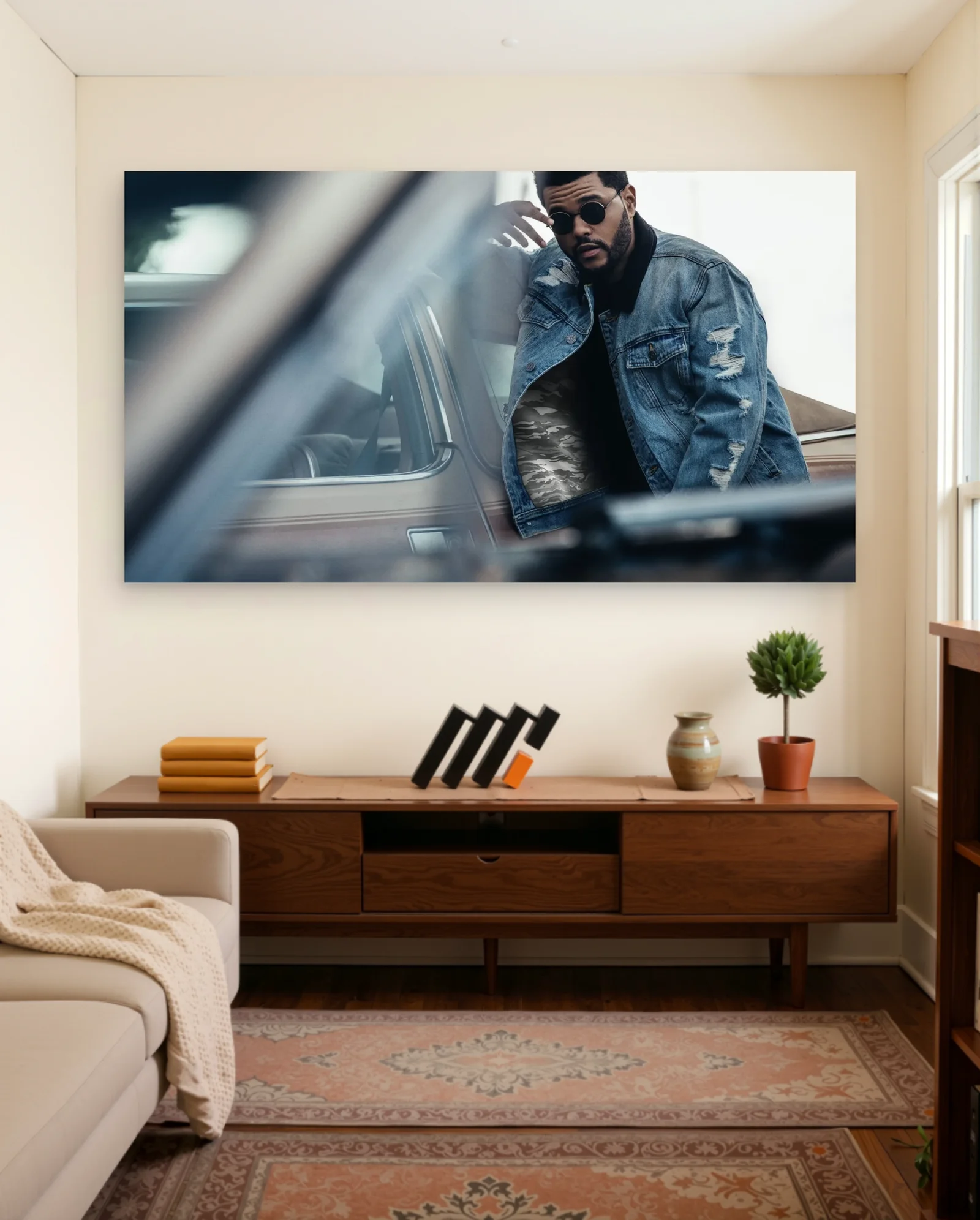 The Weeknd Denim Jacket Camo Poster — framed wall art poster by Memocult
