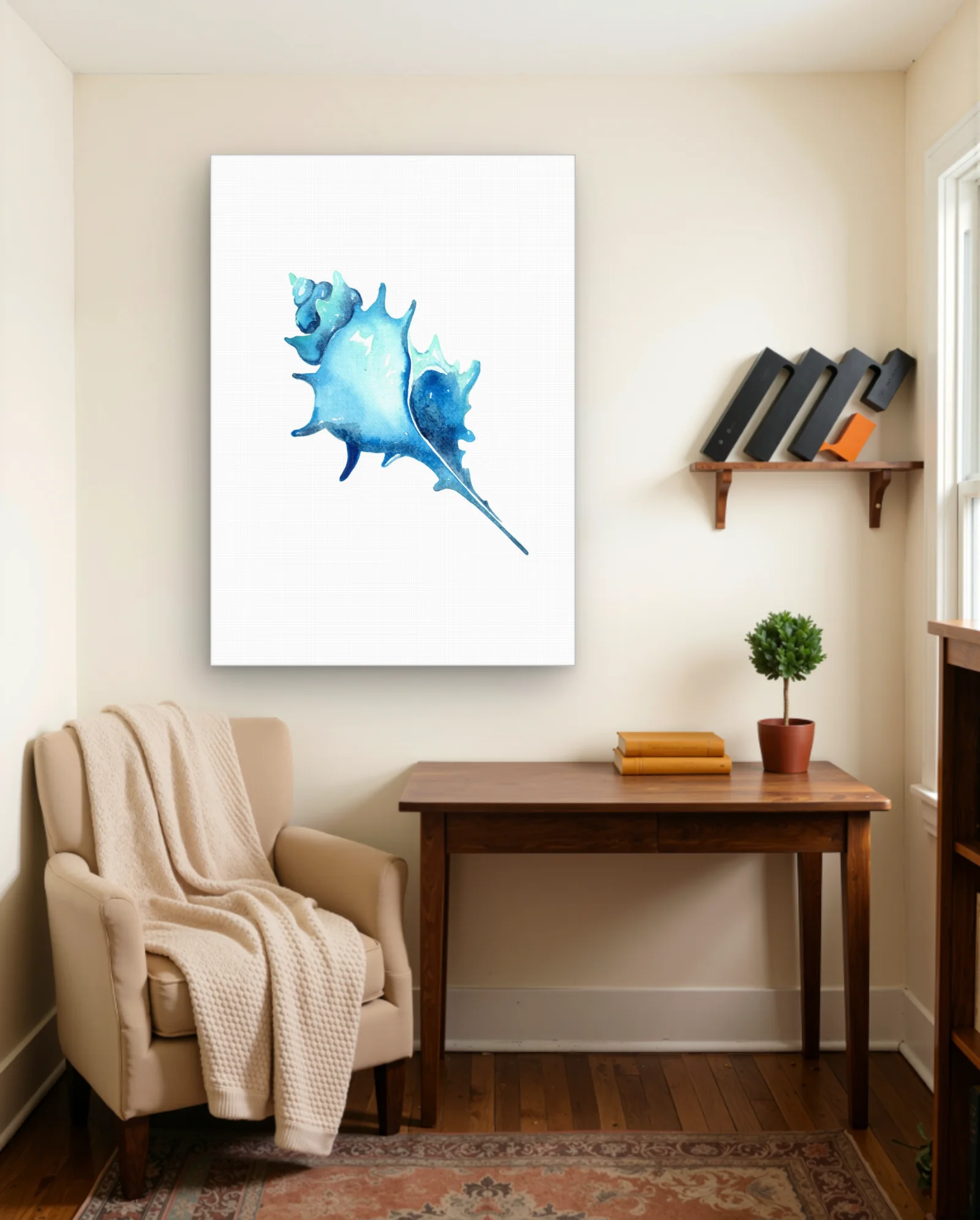 Blue Conch Shell Wall Art — framed wall art poster by Memocult