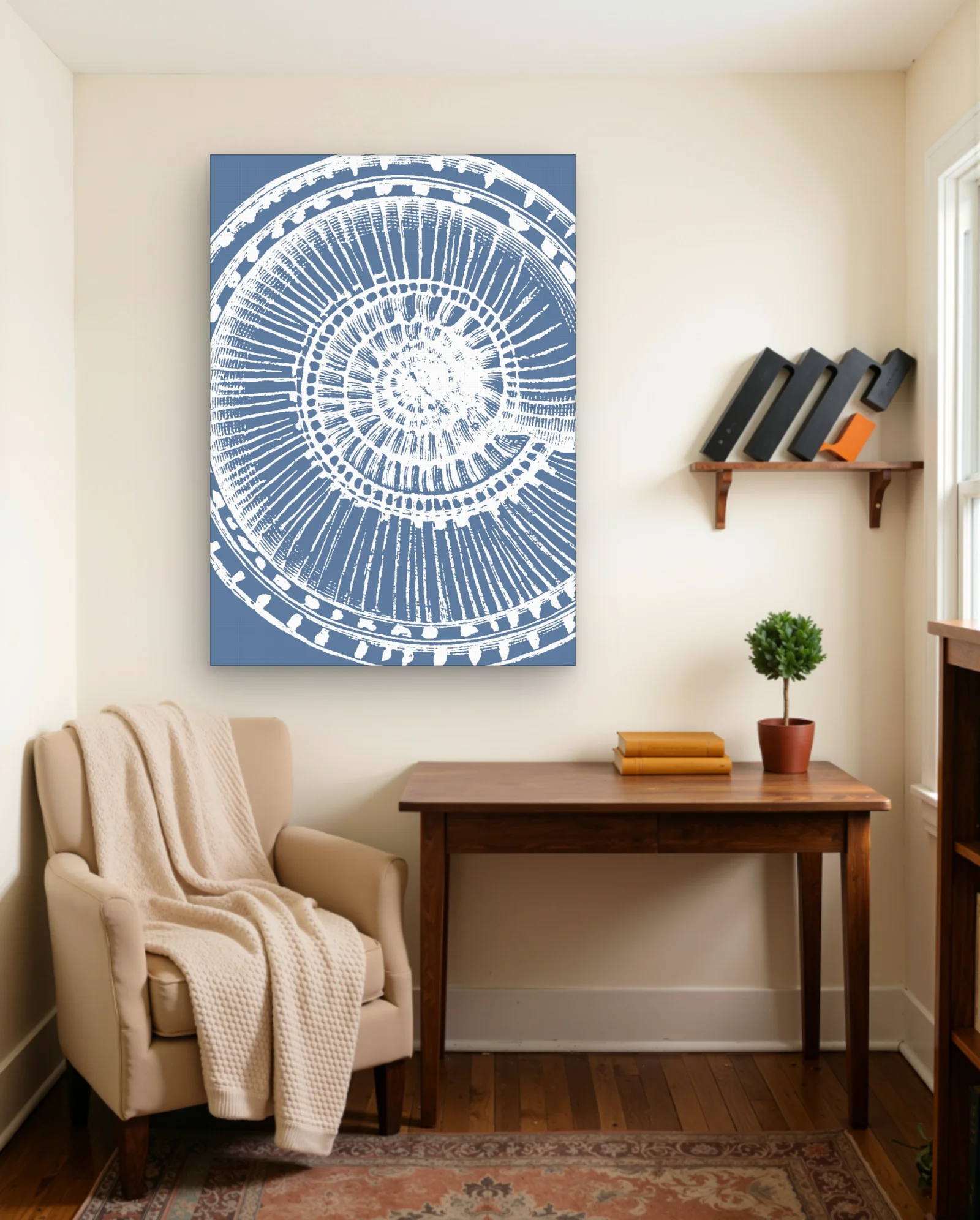 Blue Nautilus Shell Illustration Wall Art — Abstract abstract & modern wall art poster