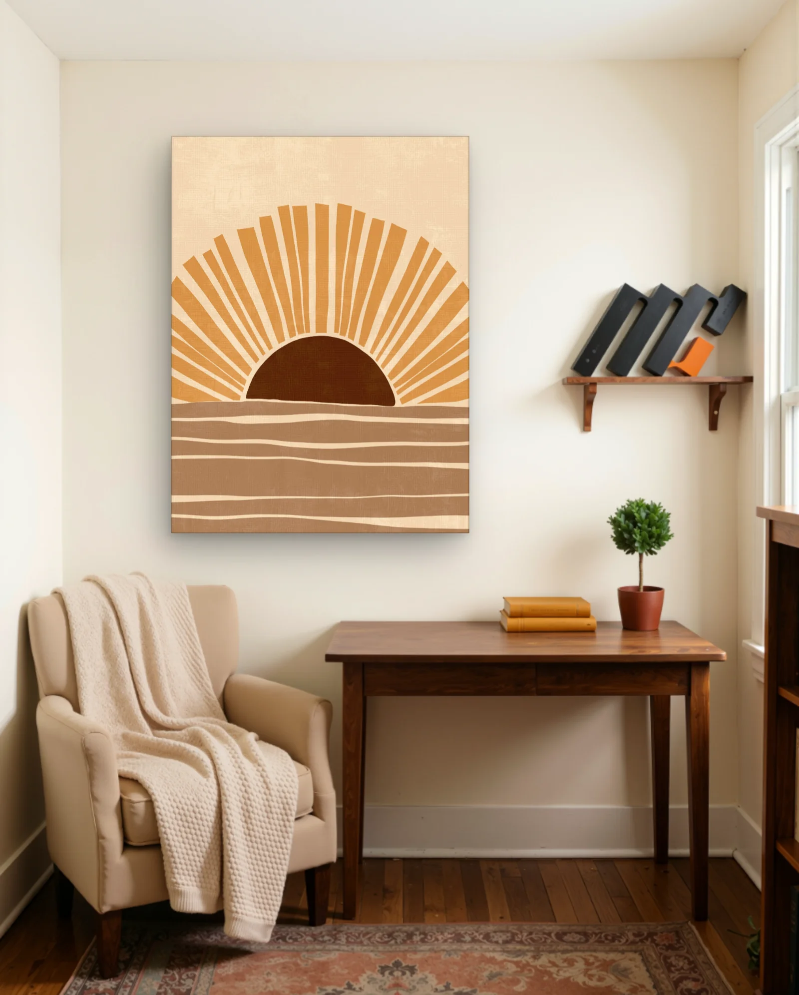 Warm Stripe Horizon Sun Wall Art — framed wall art poster by Memocult