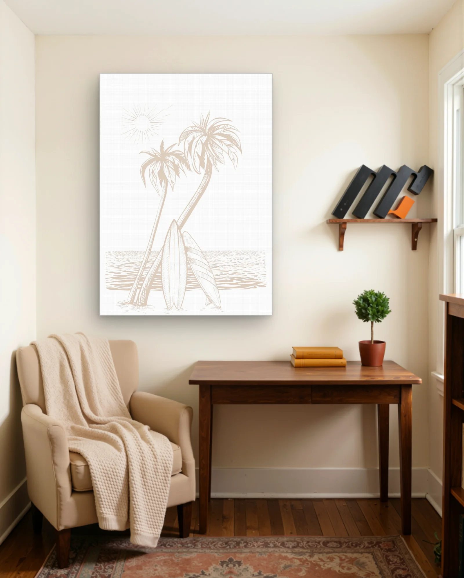 Surfboards Under Palm Trees Wall Art — framed wall art poster by Memocult