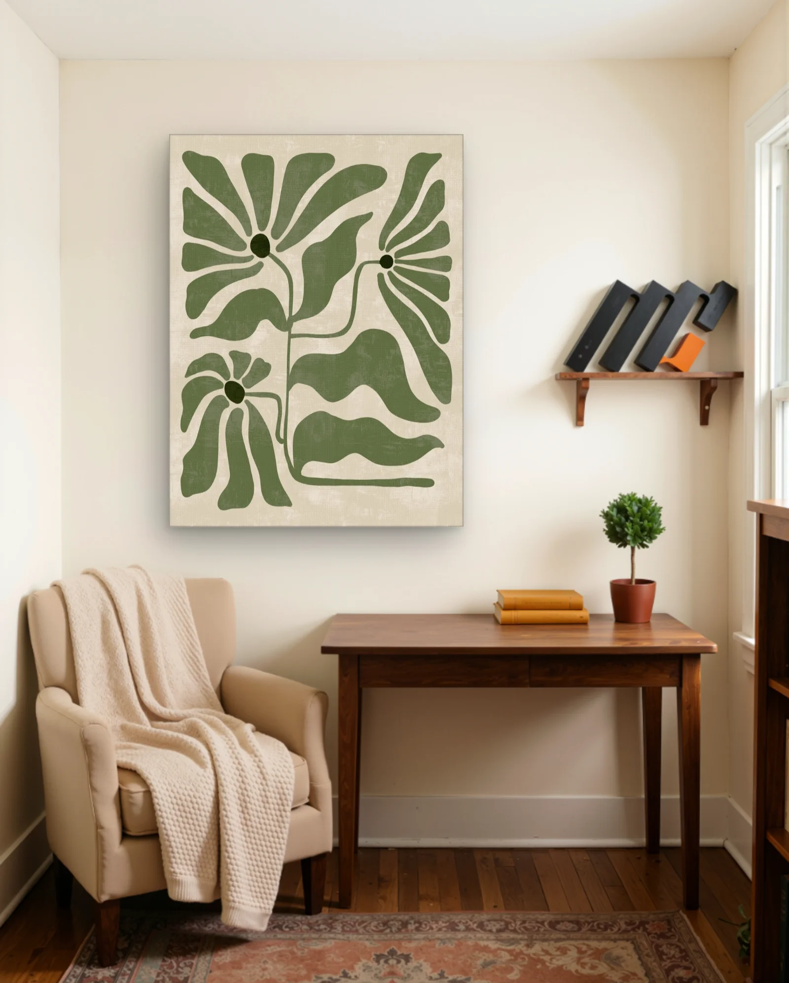 Olive Flowers And Leaves Wall Art — framed wall art poster by Memocult