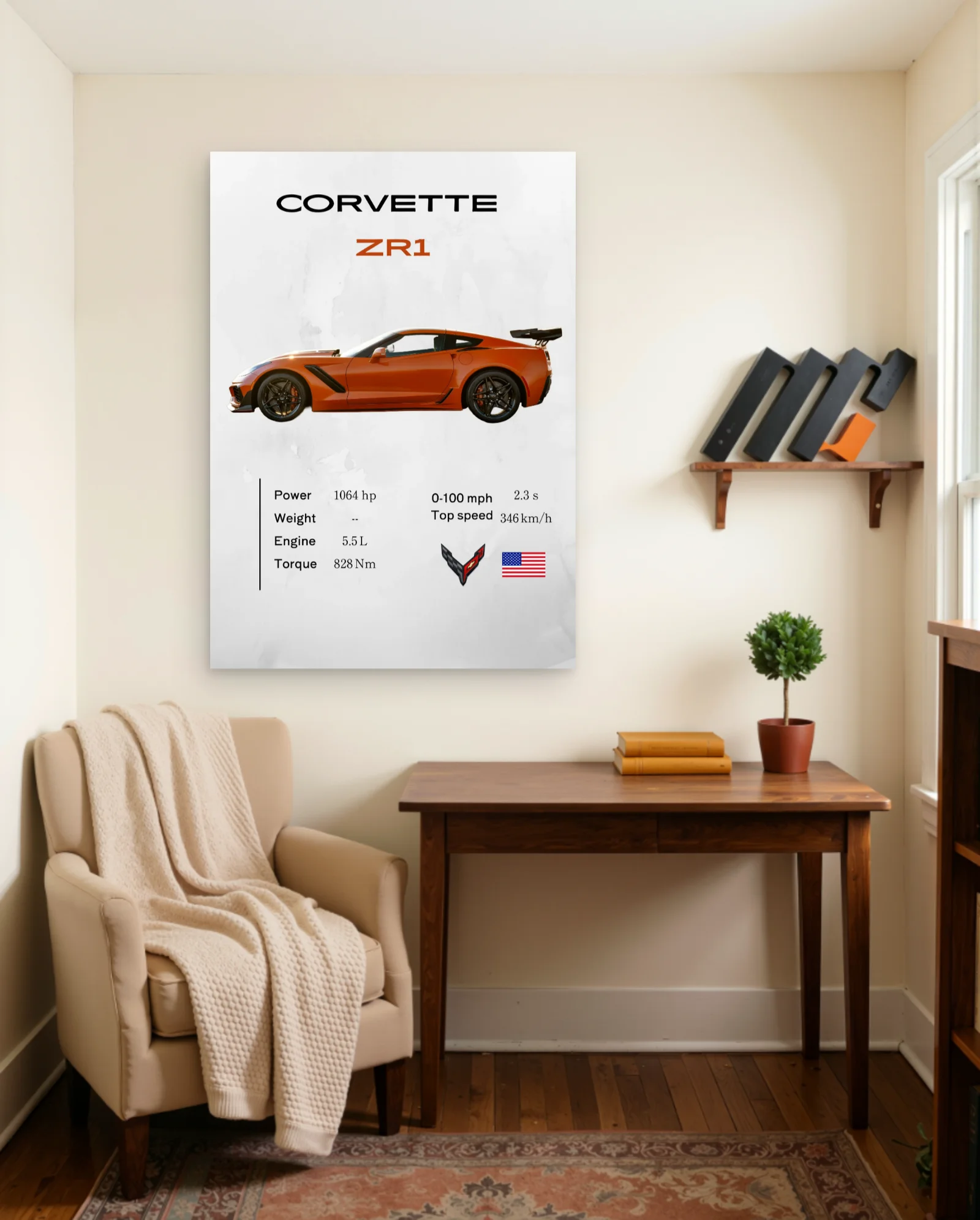 Corvette ZR1 Orange Poster — framed wall art poster by Memocult