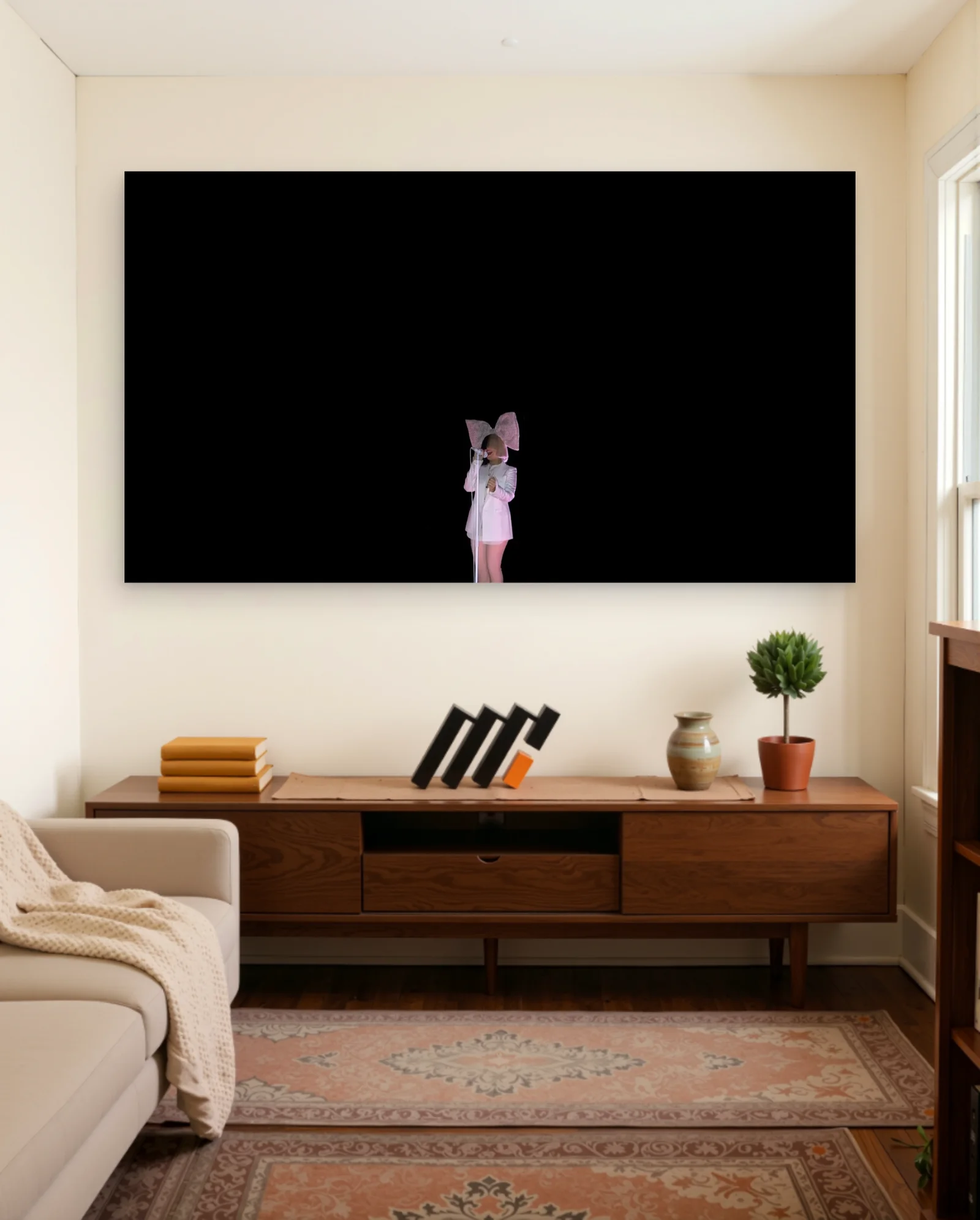 Sia White Bow Outfit Poster — framed wall art poster by Memocult