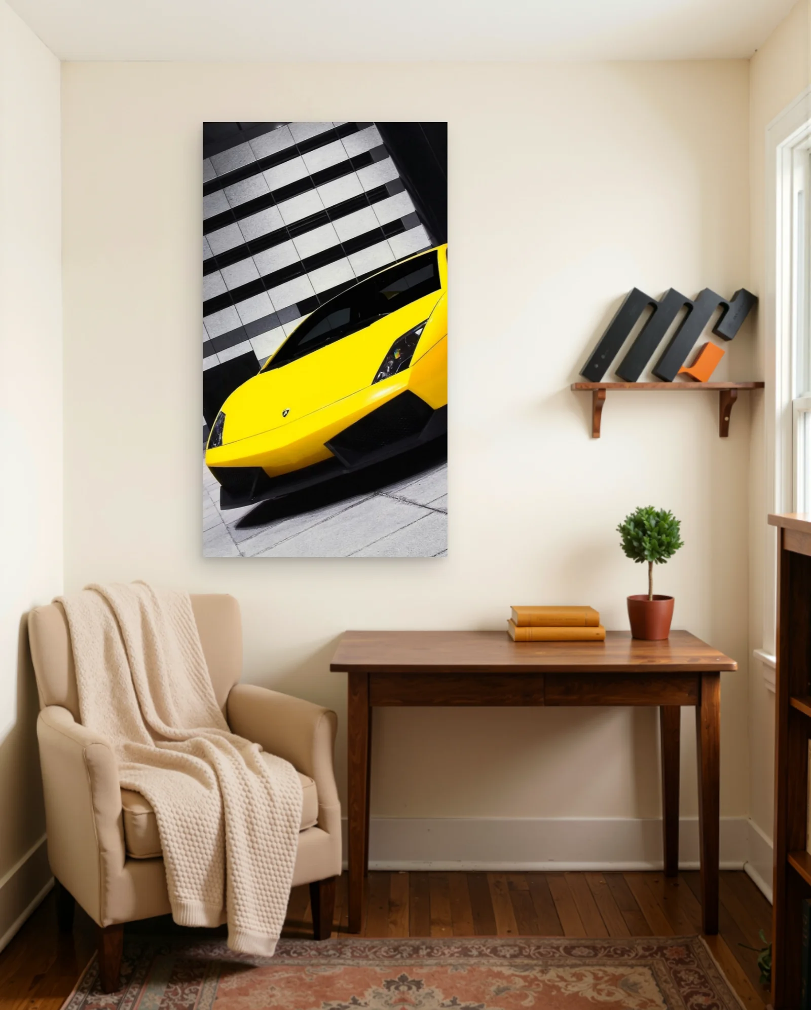Yellow Lamborghini Gallardo Low Angle Poster — framed wall art poster by Memocult