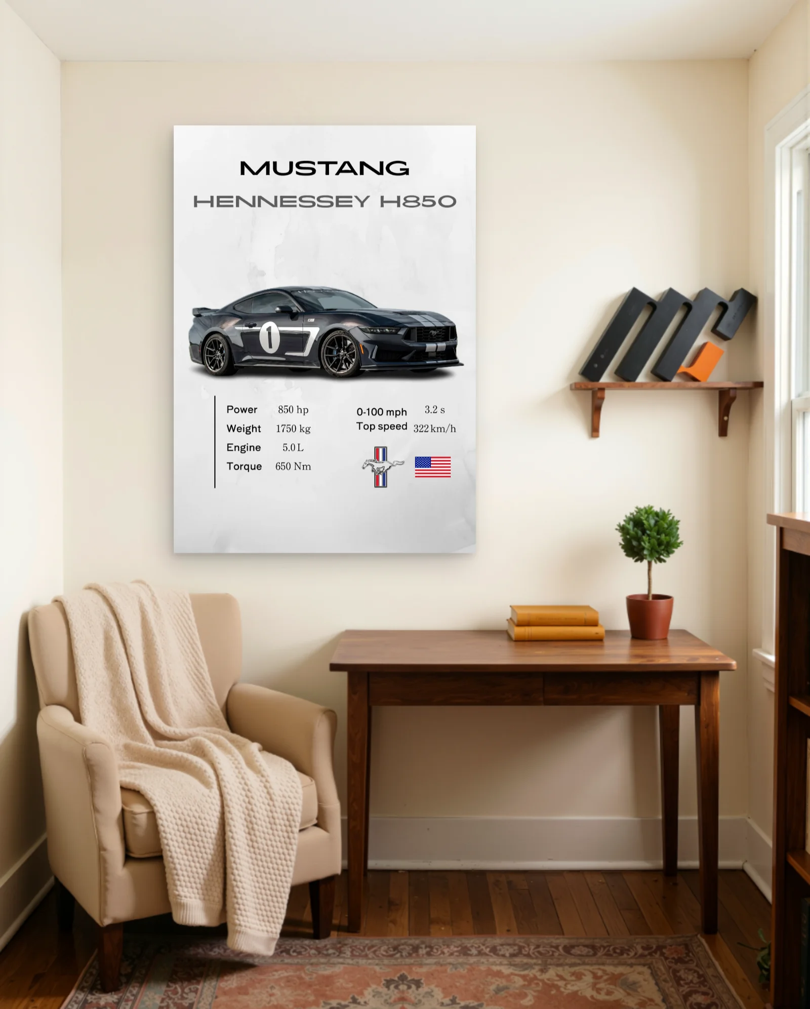 Mustang Hennessey H850 Poster — framed wall art poster by Memocult