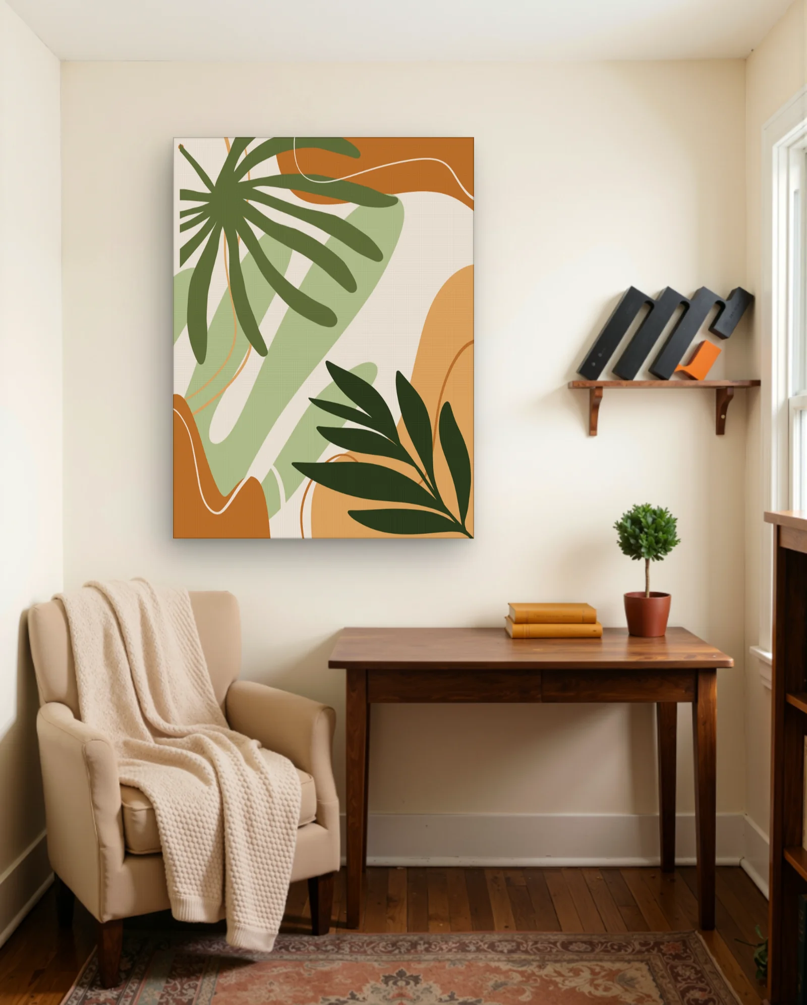 Olive Palm Frond Terracotta Abstract Wall Art — framed wall art poster by Memocult