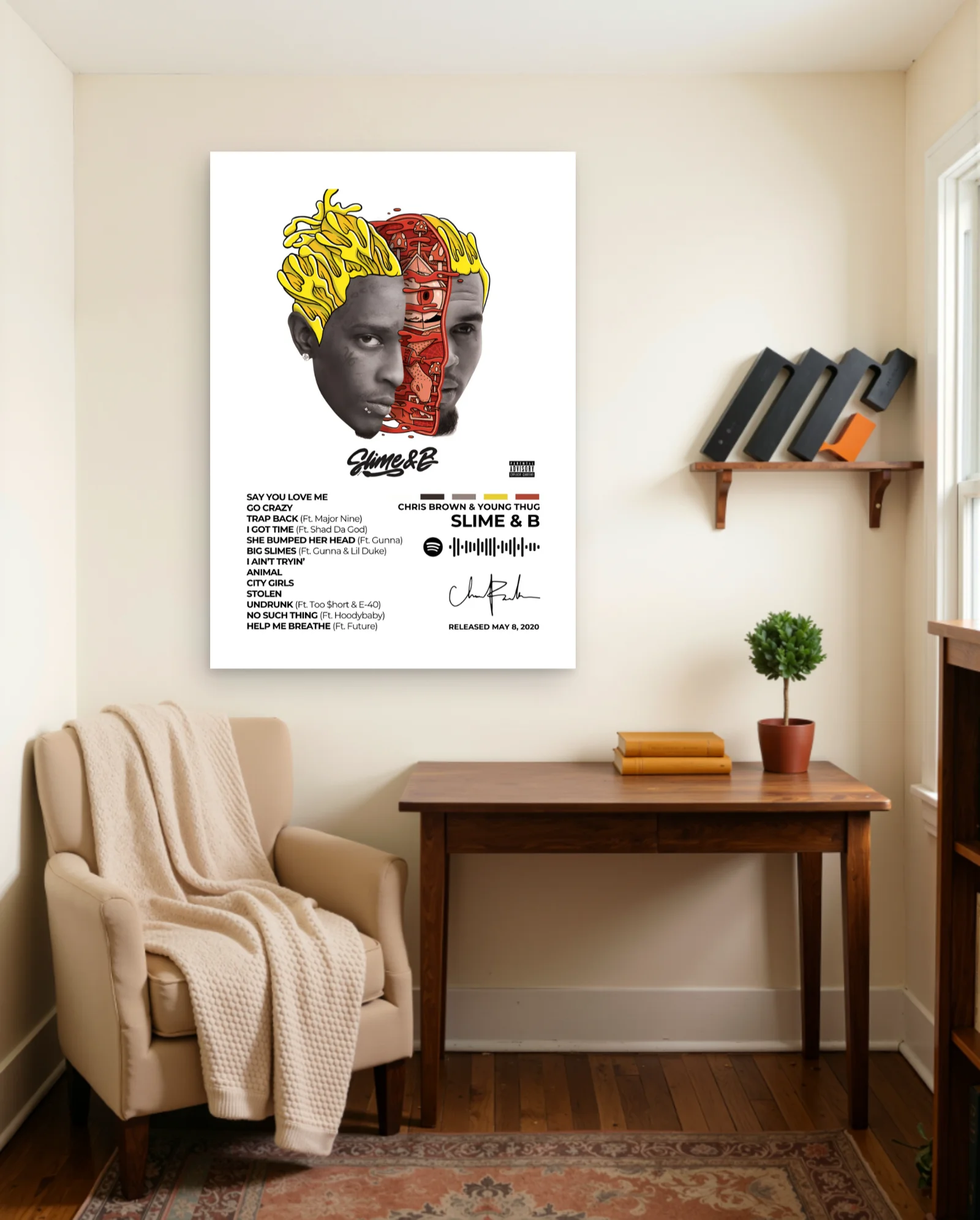 Chris Brown Young Thug Slime & B Poster — framed wall art poster by Memocult