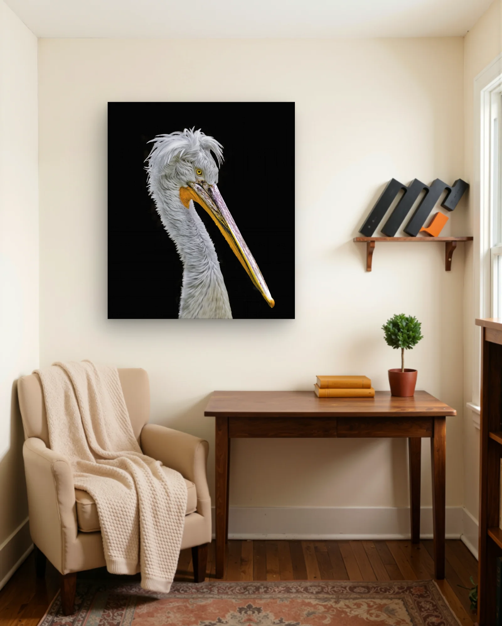 Dalmatian Pelican Crested Head Wall Art — framed wall art poster by Memocult
