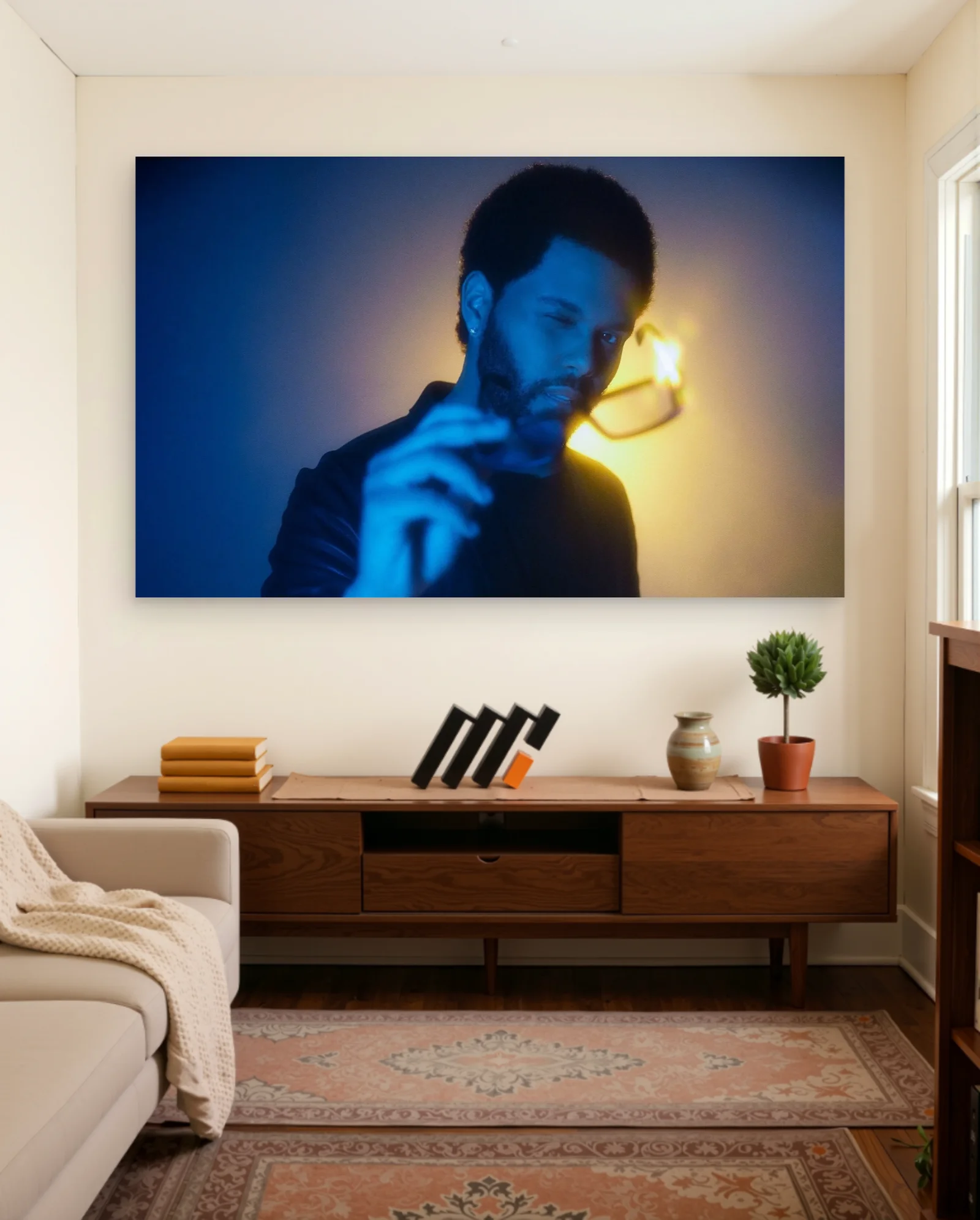 The Weeknd Blue Yellow Lighting Poster — framed wall art poster by Memocult