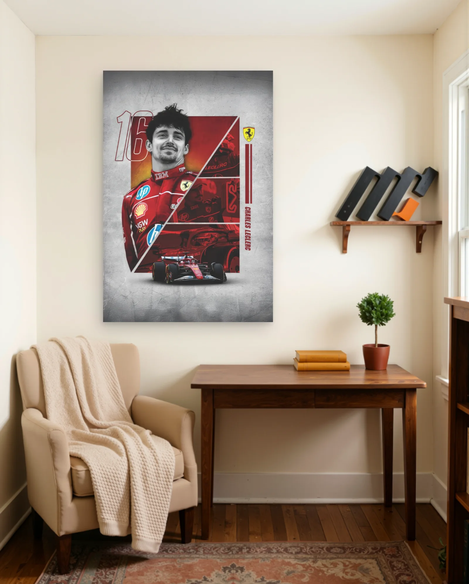 Charles Leclerc Ferrari F1 Number 16 Poster — framed wall art poster by Memocult
