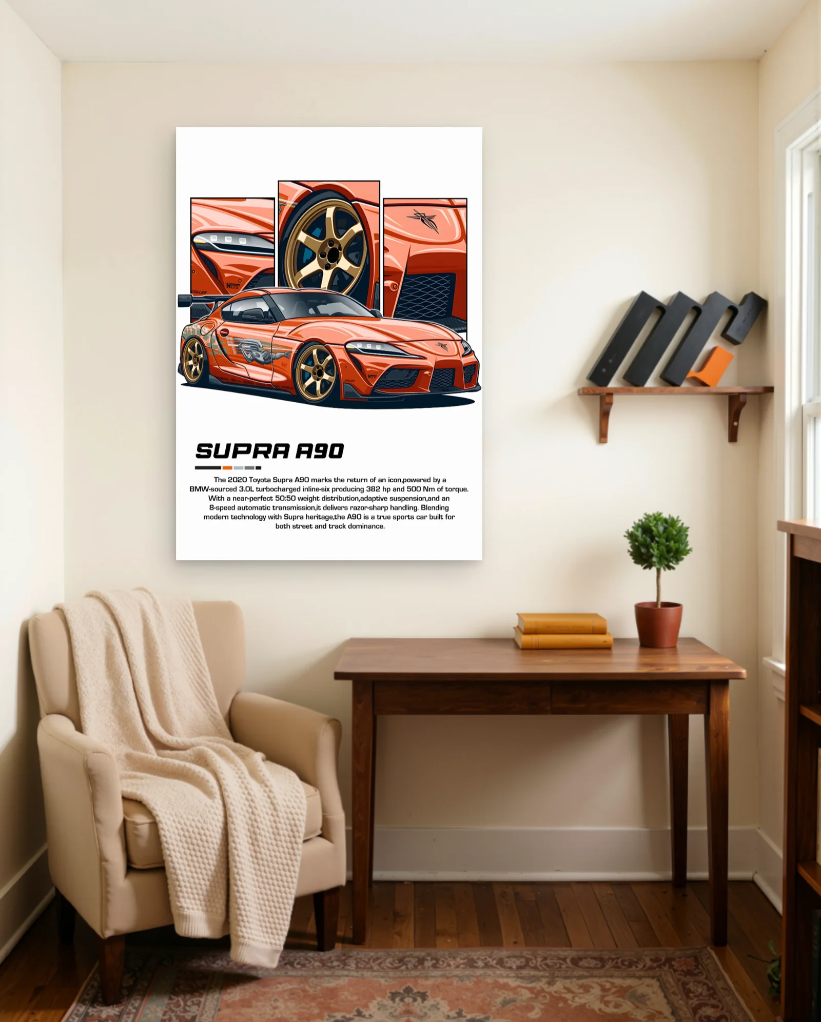 Toyota Supra A90 Poster — framed wall art poster by Memocult