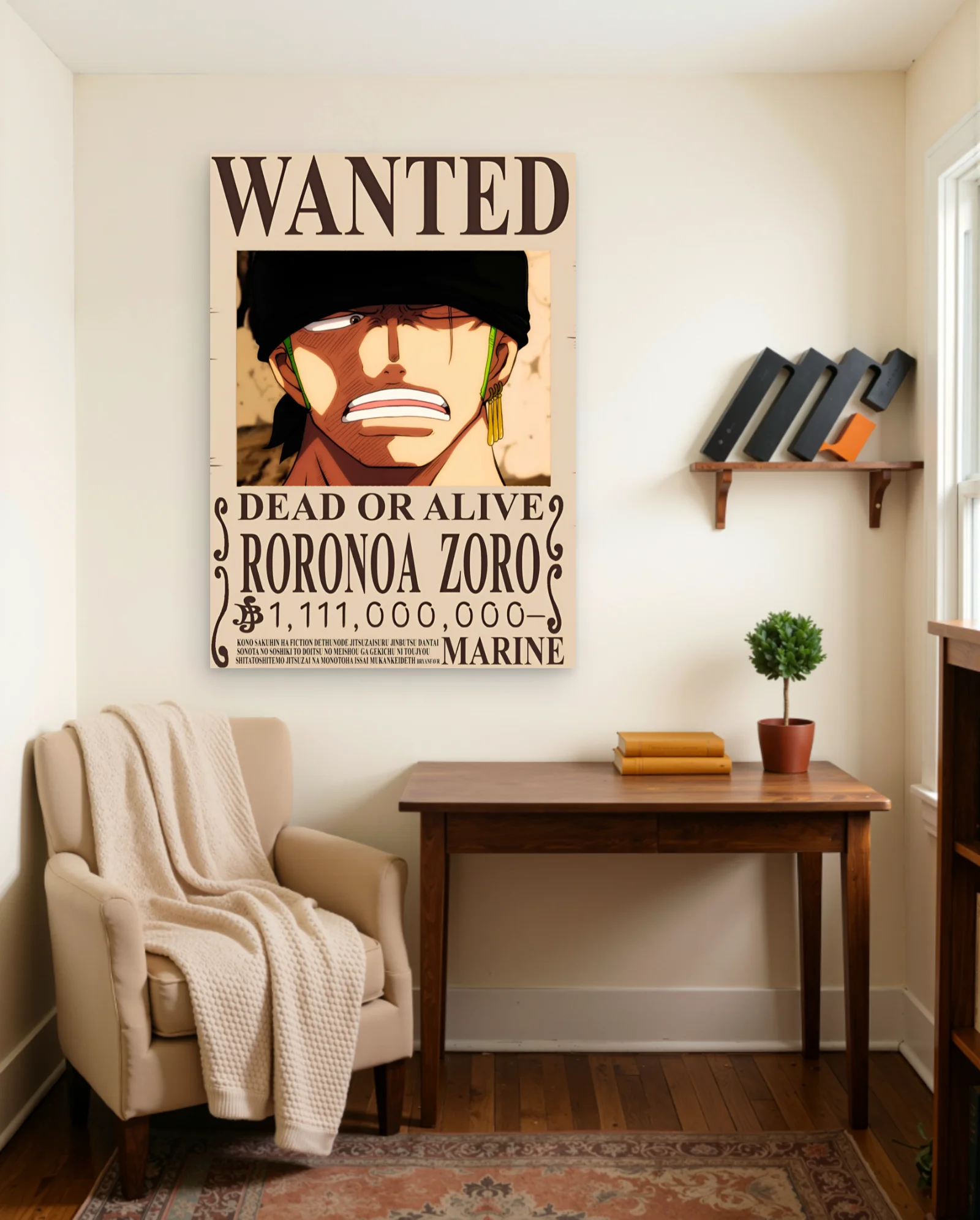 Roronoa Zoro 1 Billion Bounty Poster — framed wall art poster by Memocult