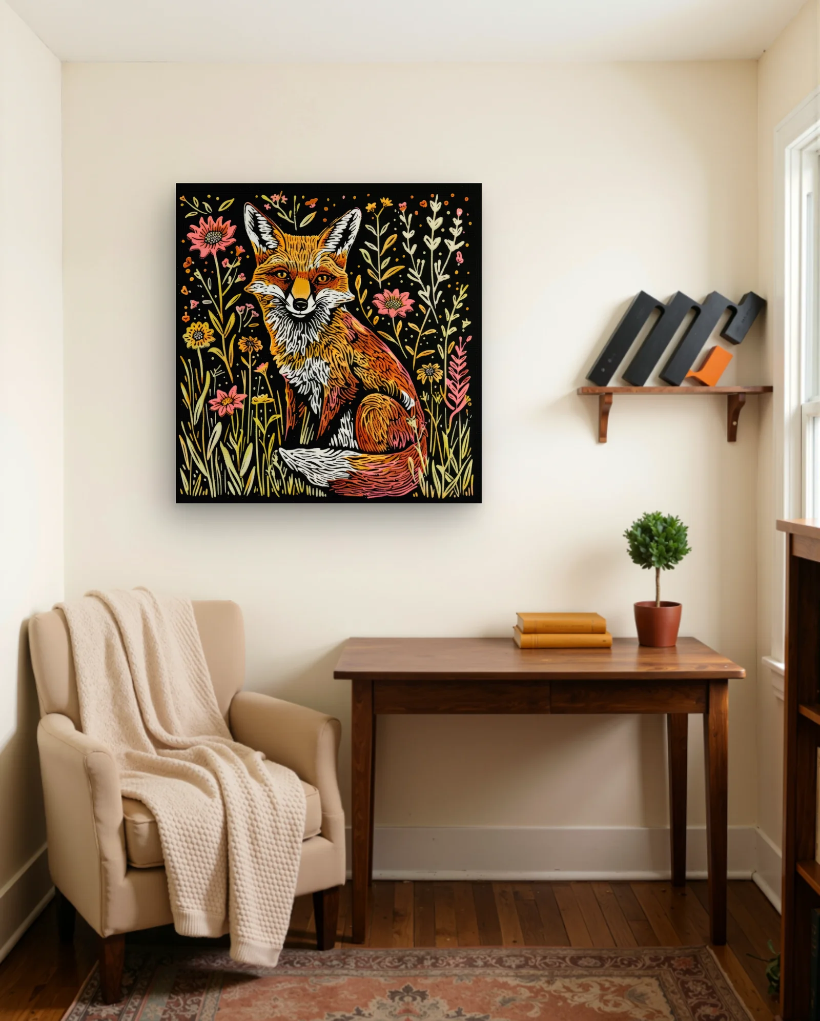 Fox In Floral Meadow Wall Art — Modern Digital Art abstract & modern wall art poster
