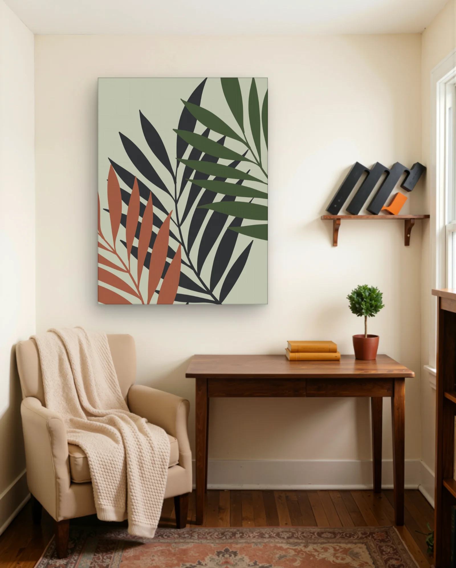 Terracotta Olive Palm Fronds Wall Art — framed wall art poster by Memocult