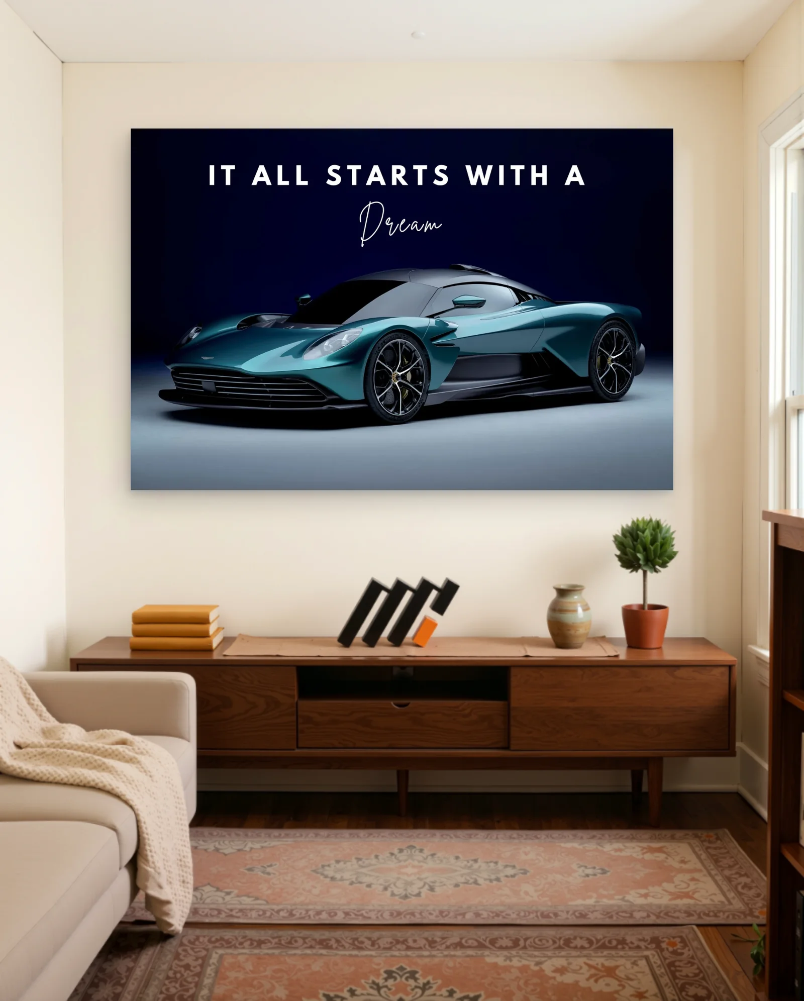 Aston Martin Valkyrie It All Starts With A Dream Poster — framed wall art poster by Memocult
