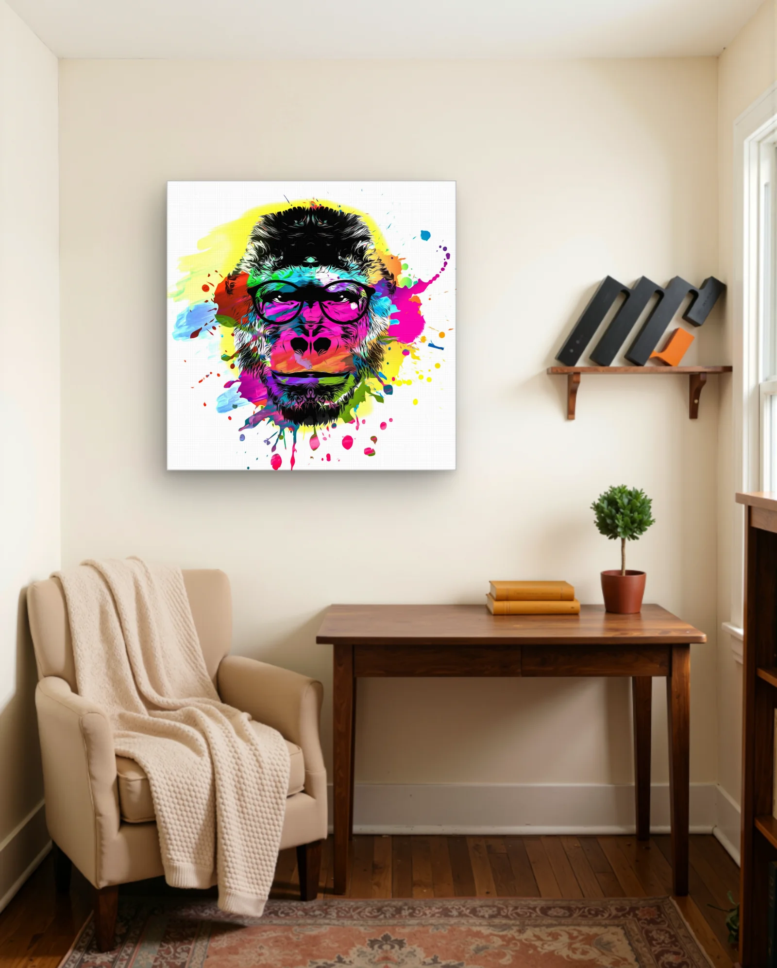 Gorilla With Neon Splash Glasses Wall Art — Modern Digital Art abstract & modern wall art poster