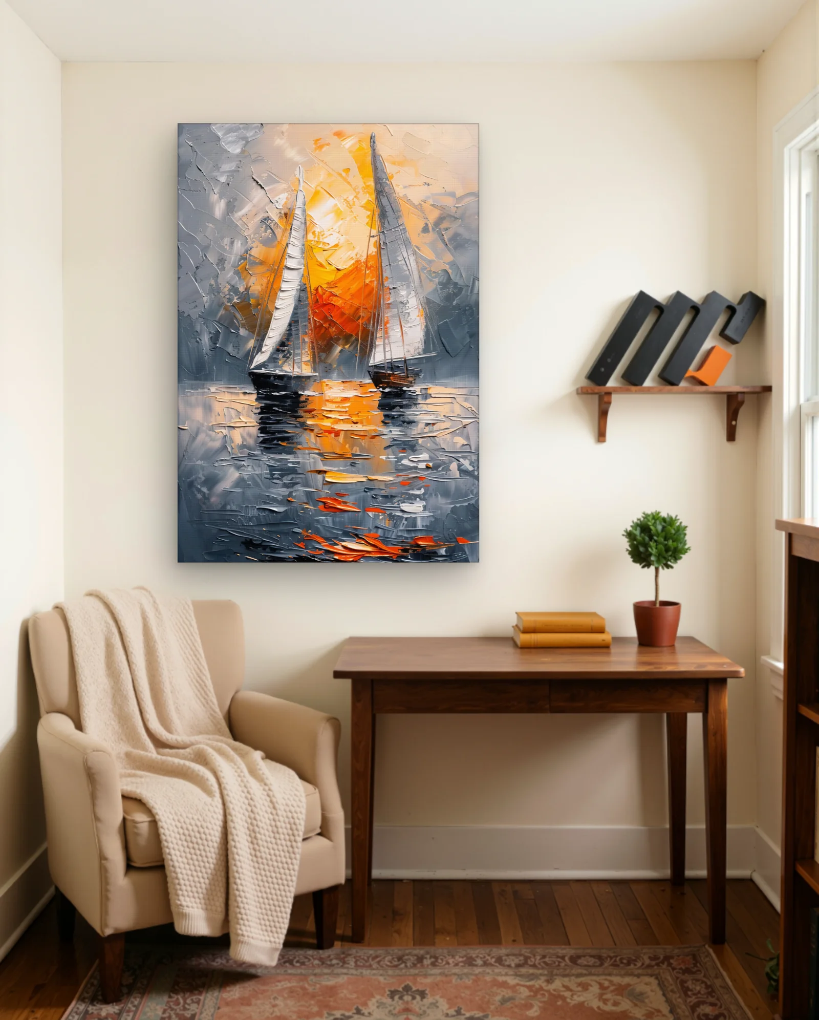 Two Sailboats Sunset Reflection Wall Art — Abstract abstract & modern wall art poster