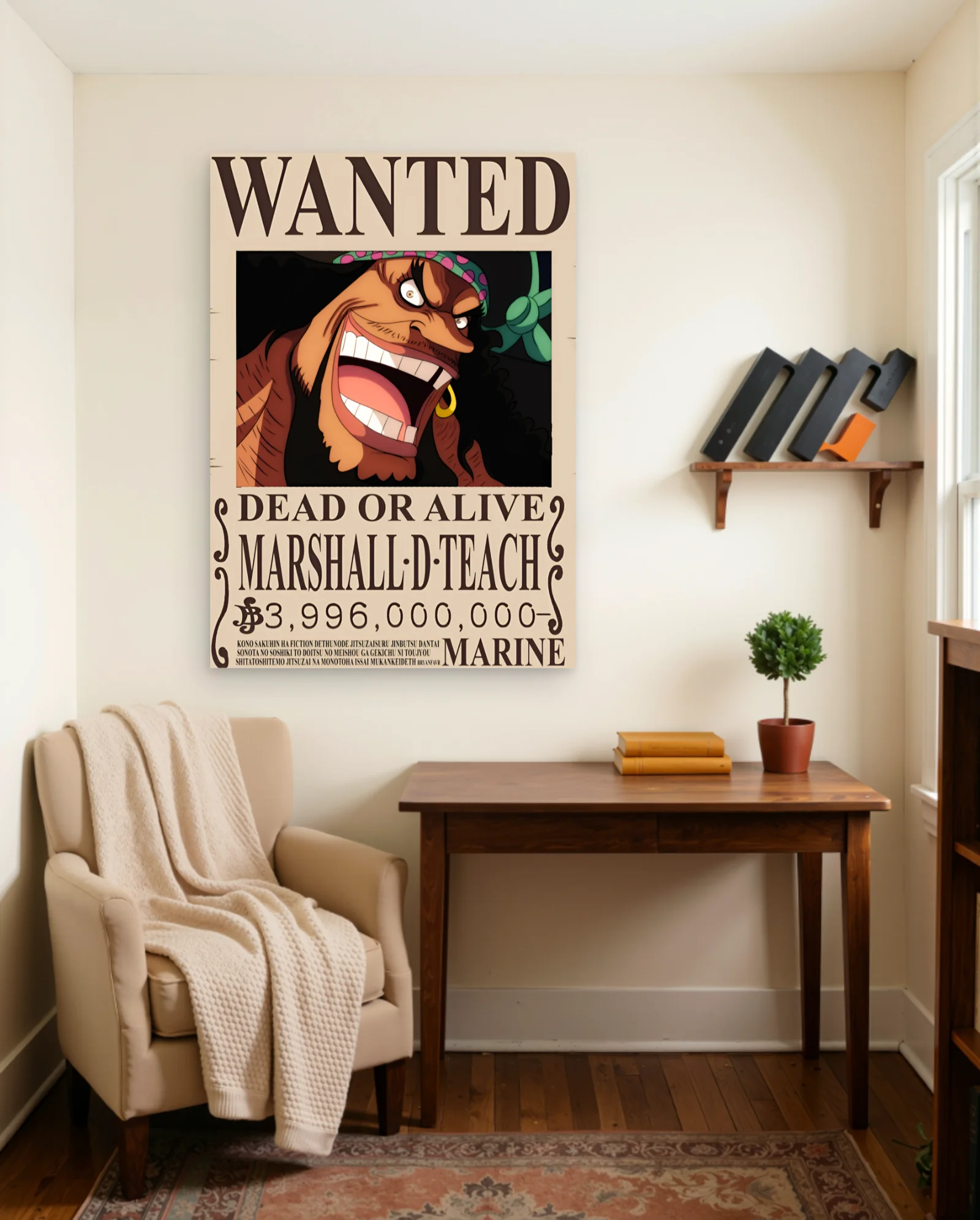 Marshall D Teach Wanted Poster One Piece Poster — framed wall art poster by Memocult