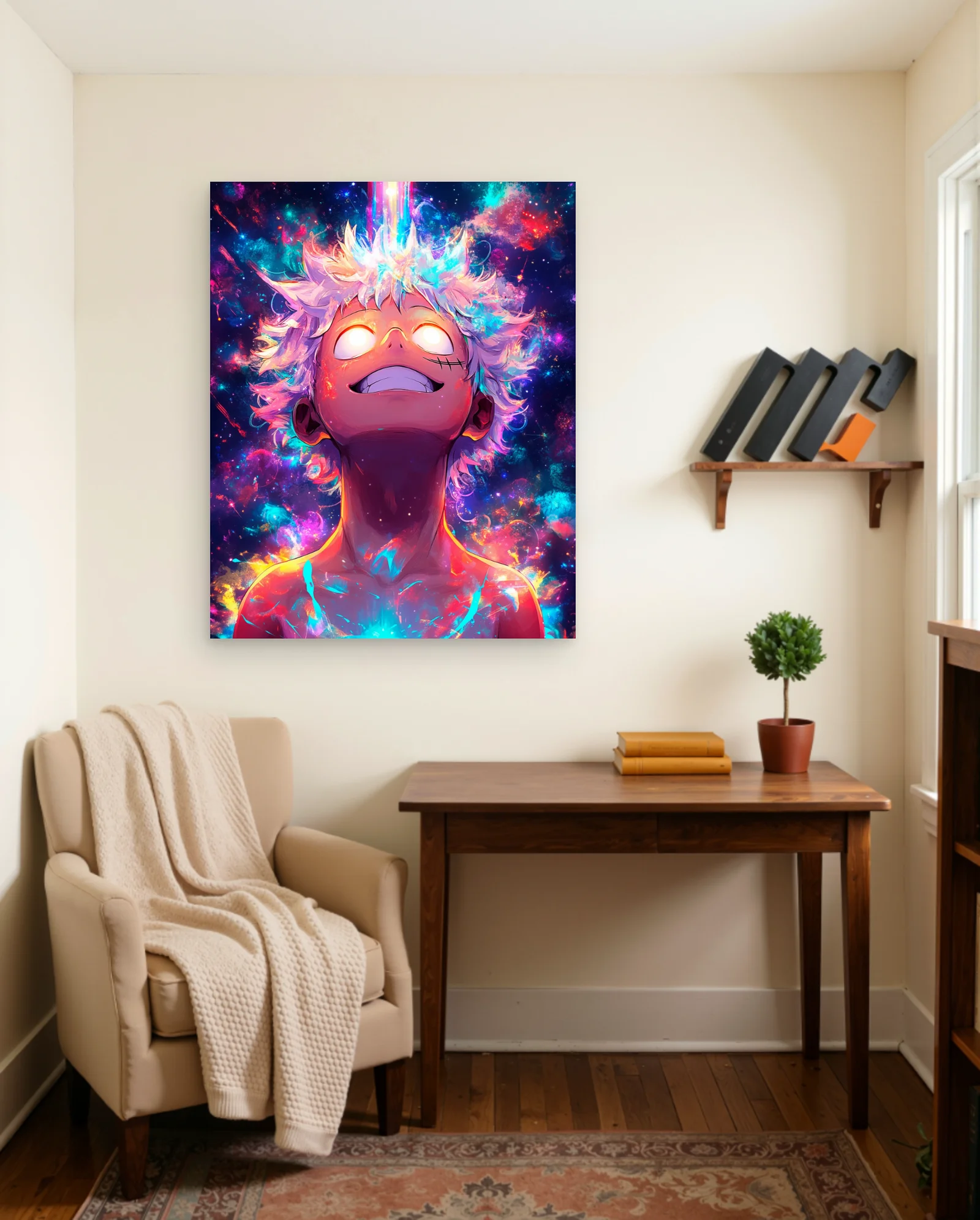 Anime Boy Cosmic Energy Poster — framed wall art poster by Memocult