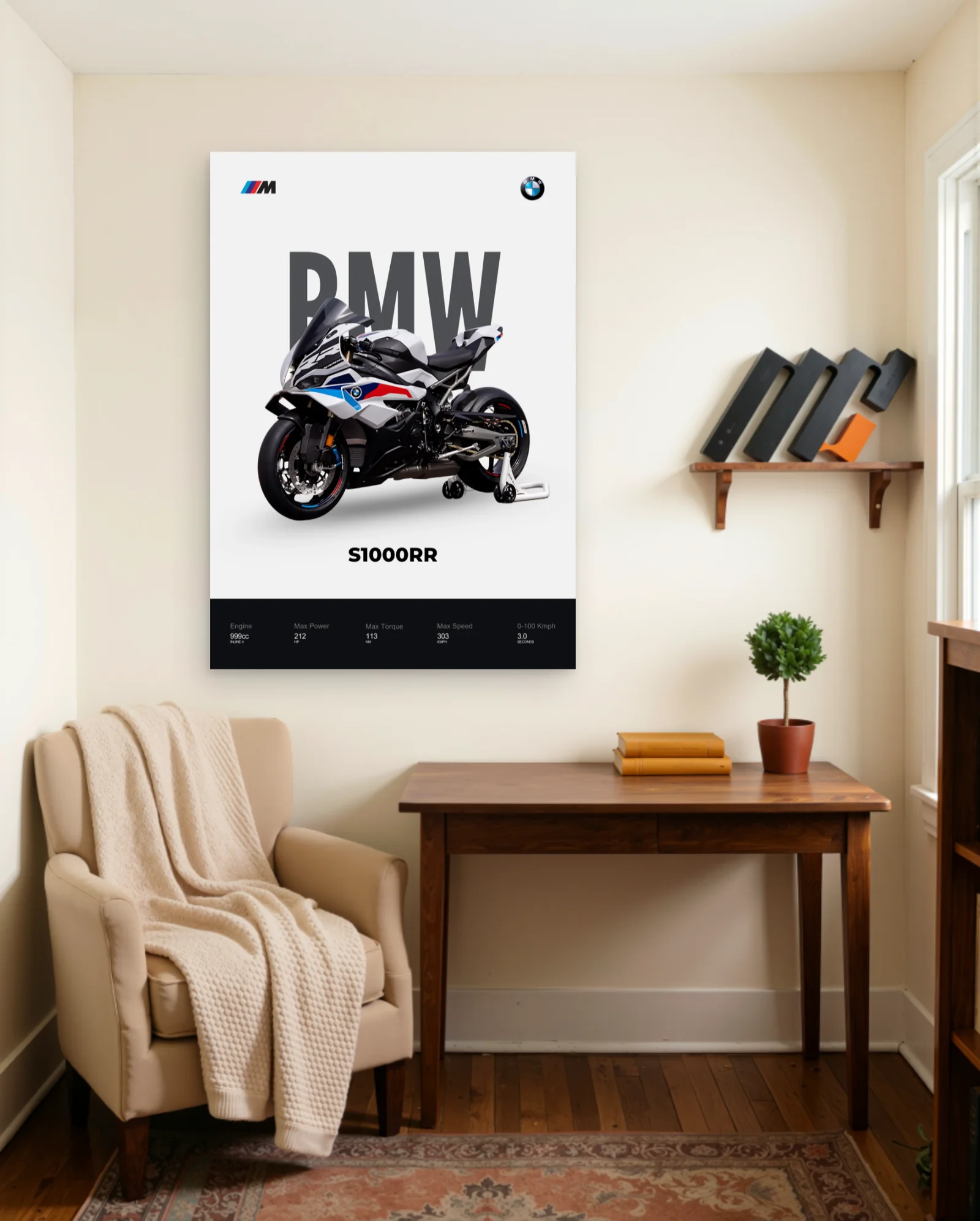 BMW S1000RR M Livery Poster — framed wall art poster by Memocult