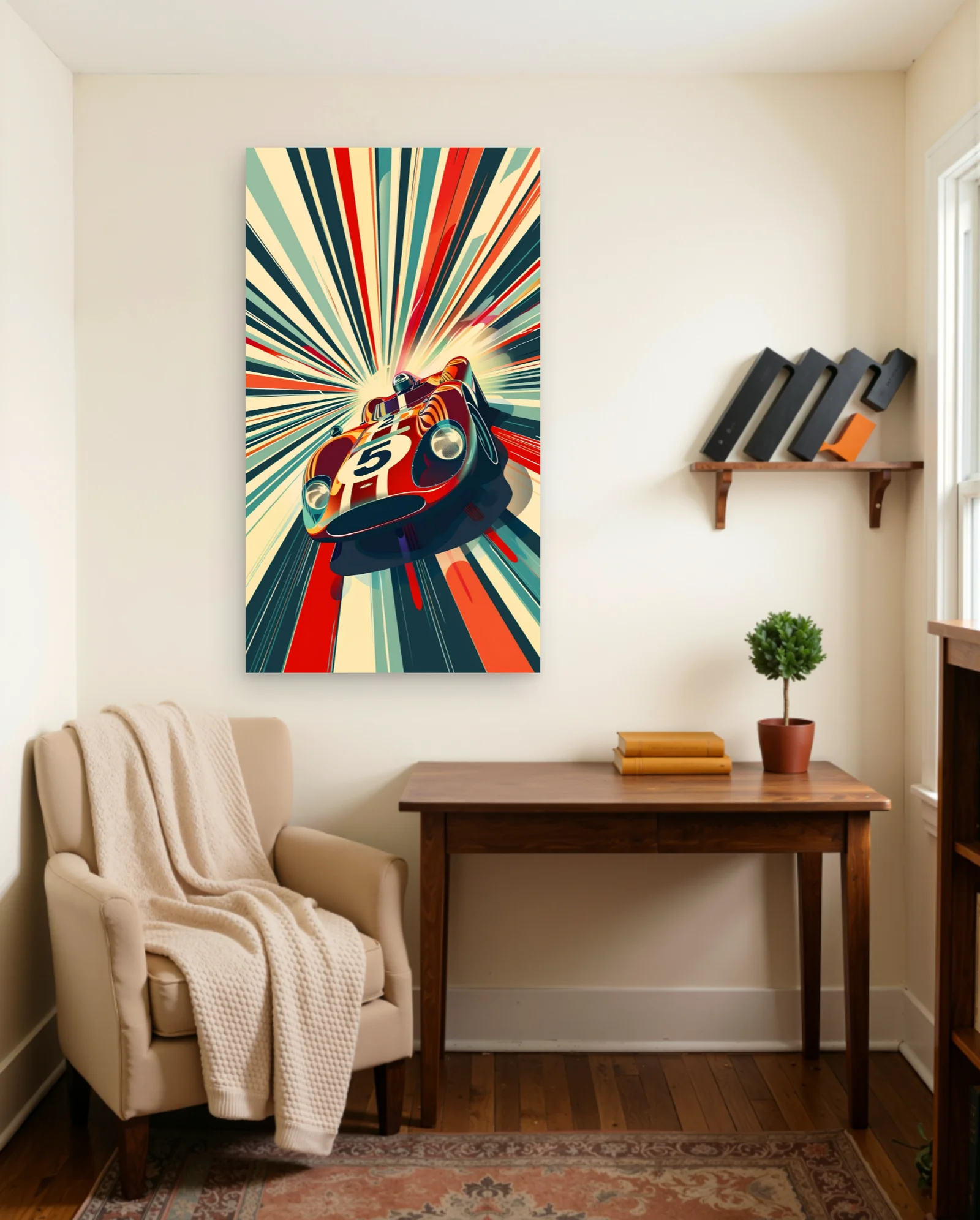 Classic Race Car Number 5 Poster — framed wall art poster by Memocult