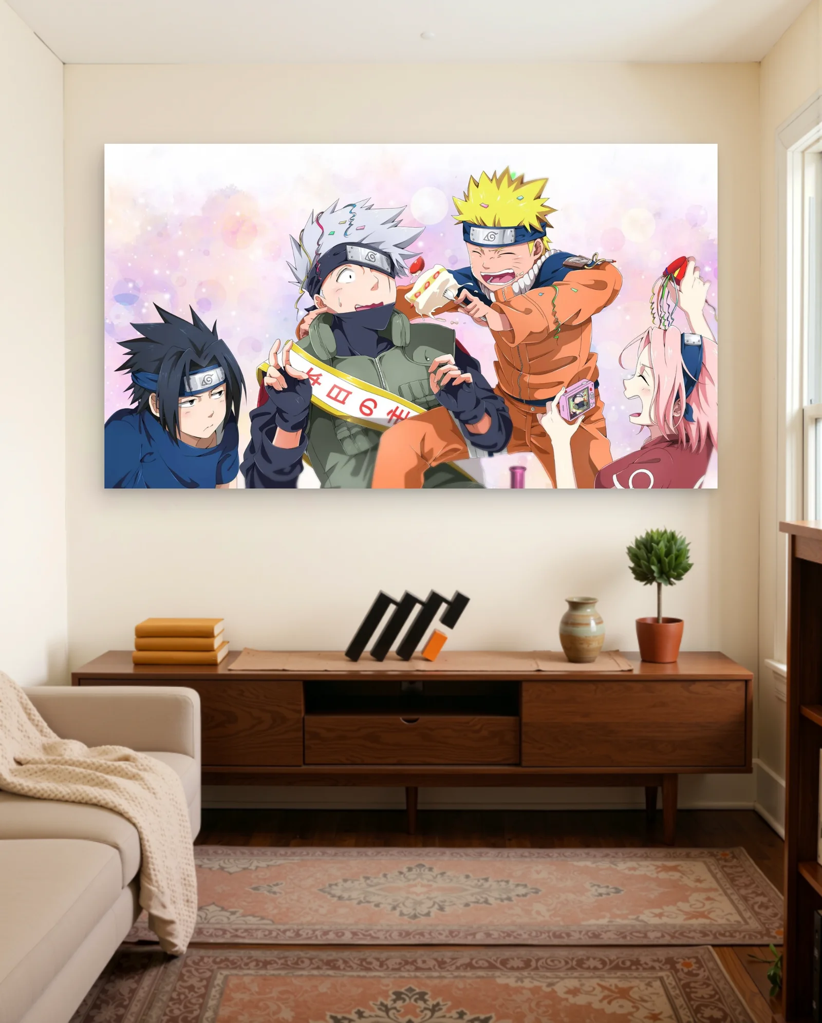 Naruto Sasuke Sakura Kakashi Birthday Poster — framed wall art poster by Memocult