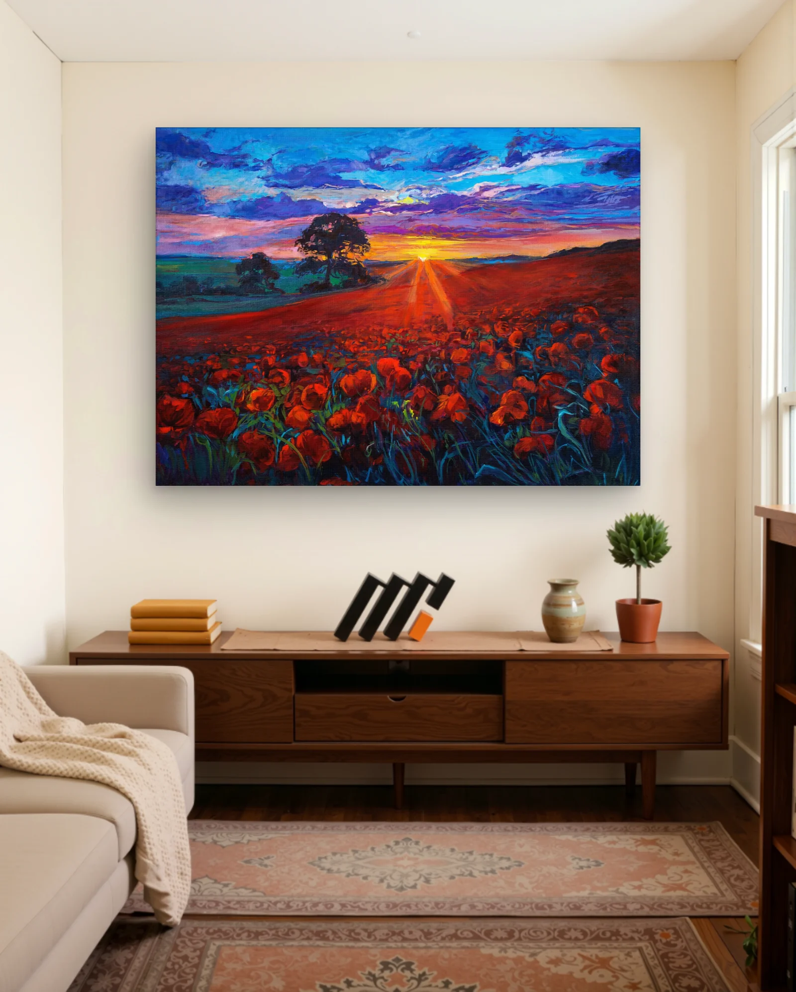 Poppy Field Sunset Wall Art — framed wall art poster by Memocult