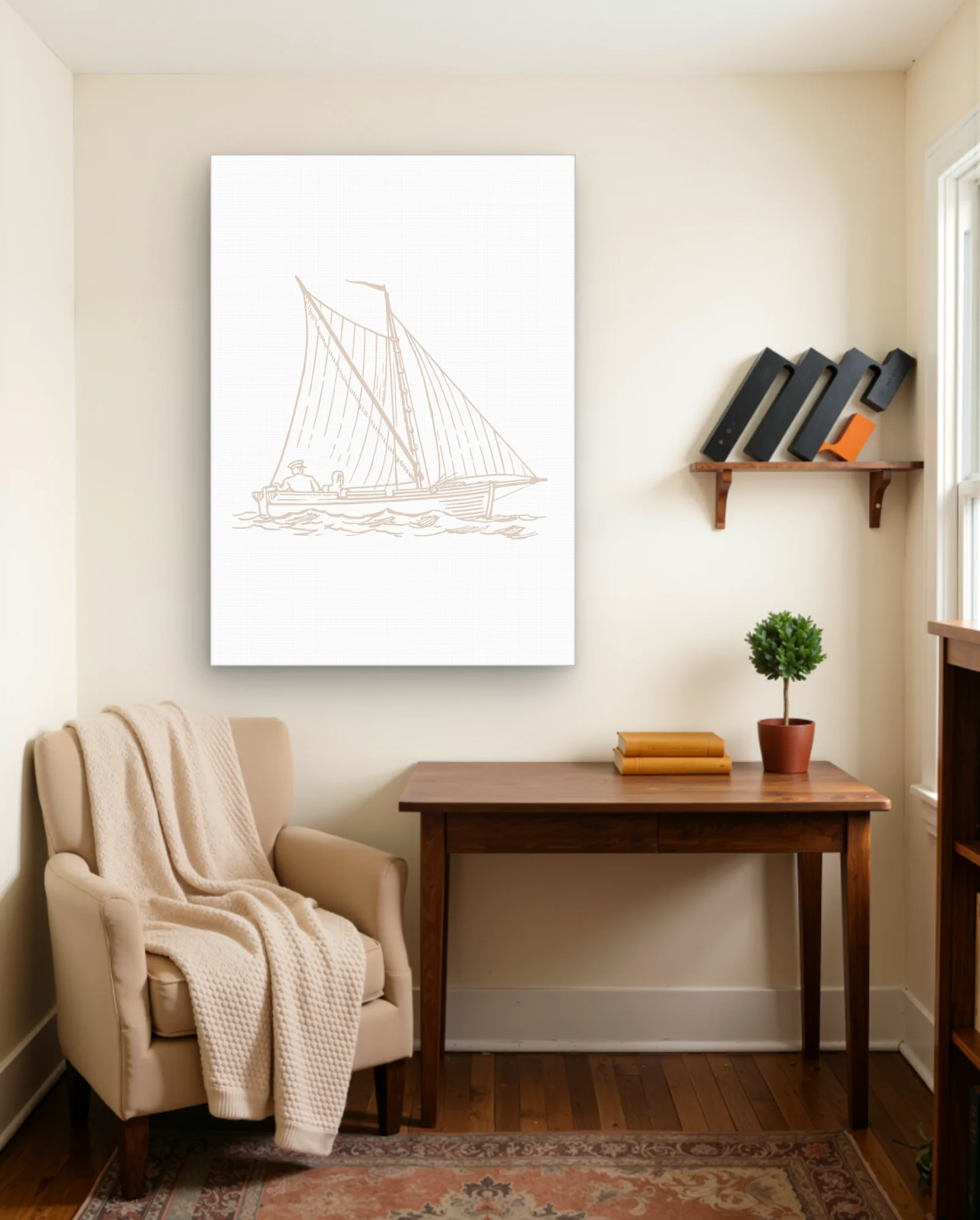 Sailboat With Two People Sketch Wall Art — framed wall art poster by Memocult