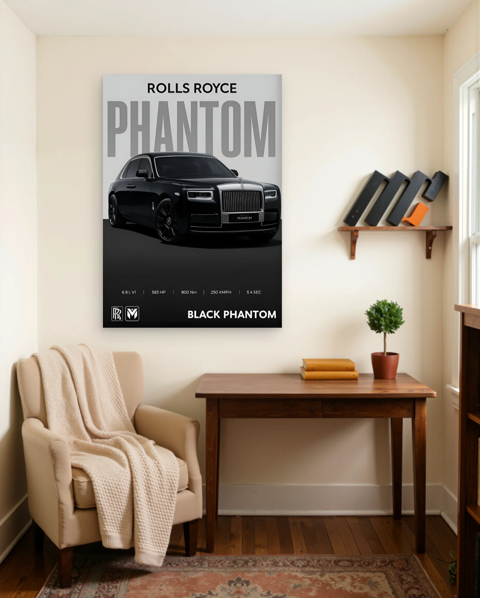 Rolls Royce Phantom Black Poster — framed wall art poster by Memocult