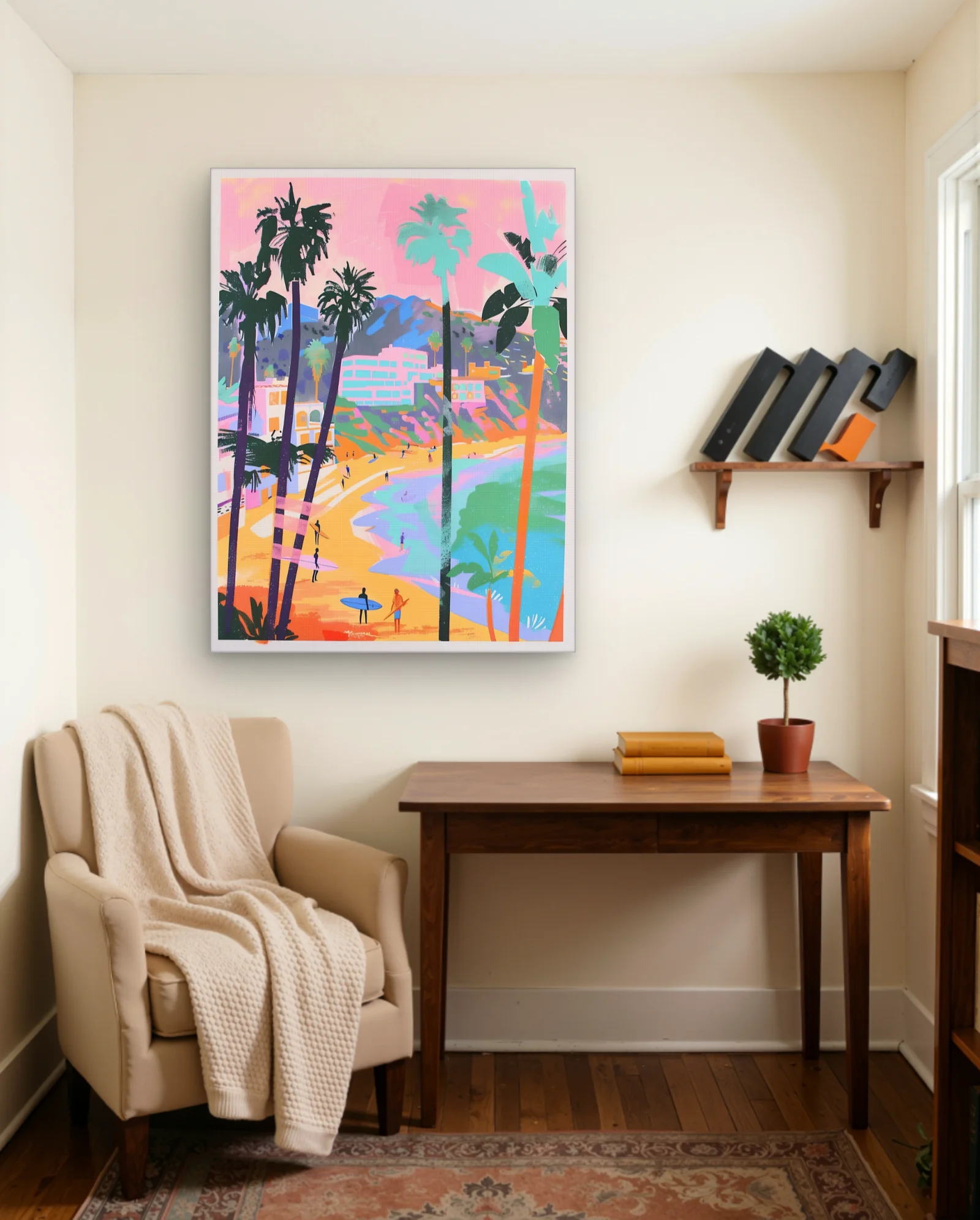 Neon Malibu Surf With Palm Trees Wall Art — Modern Digital Art abstract & modern wall art poster
