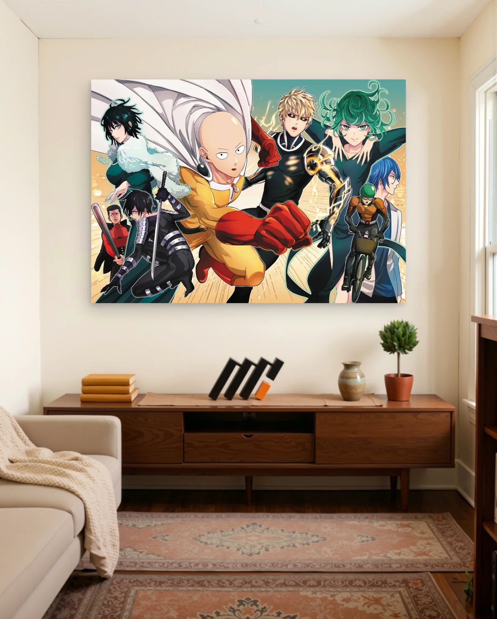 One Punch Man Heroes Assemble Poster — framed wall art poster by Memocult