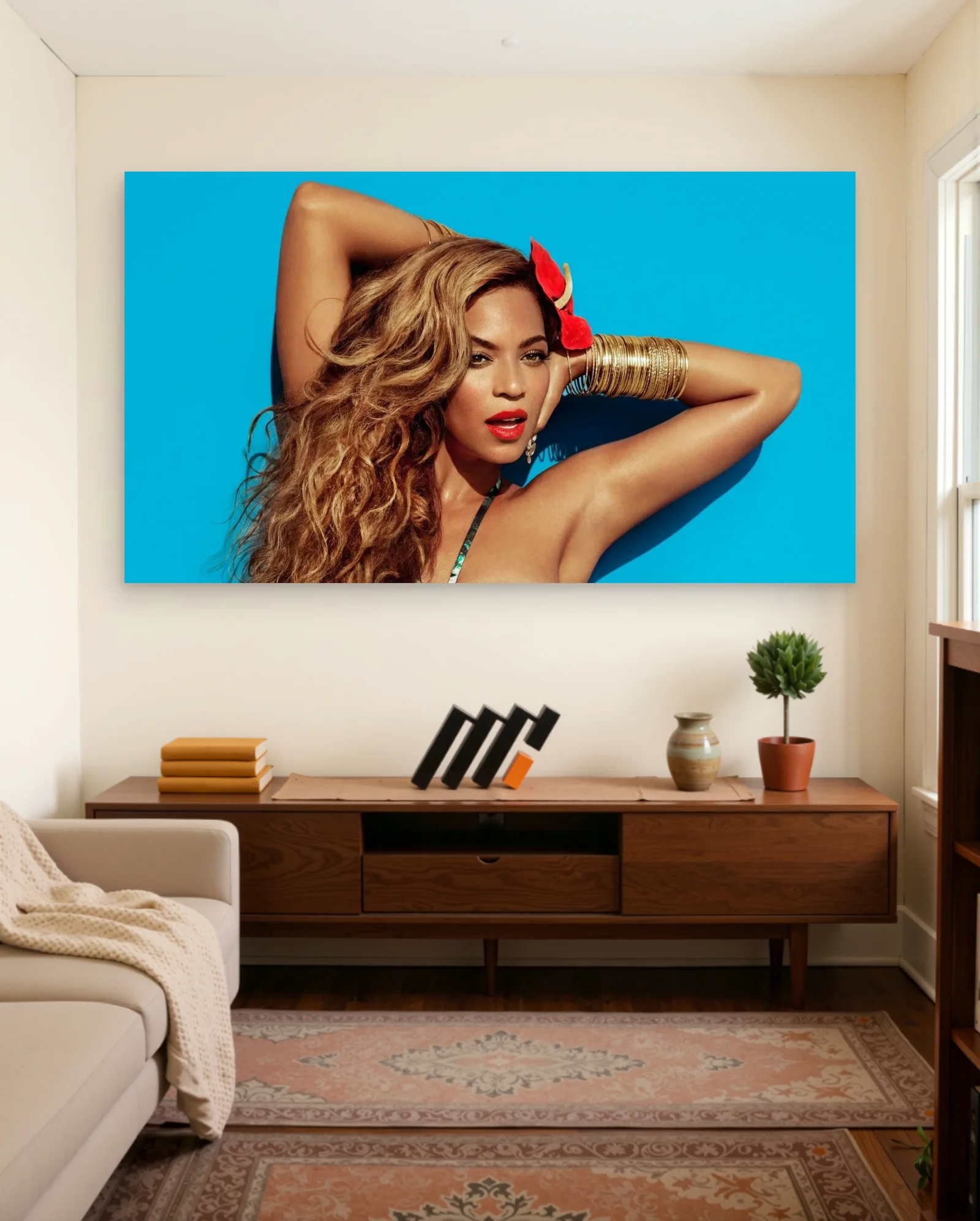 Beyoncé Red Flower Gold Bangles Poster — framed wall art poster by Memocult