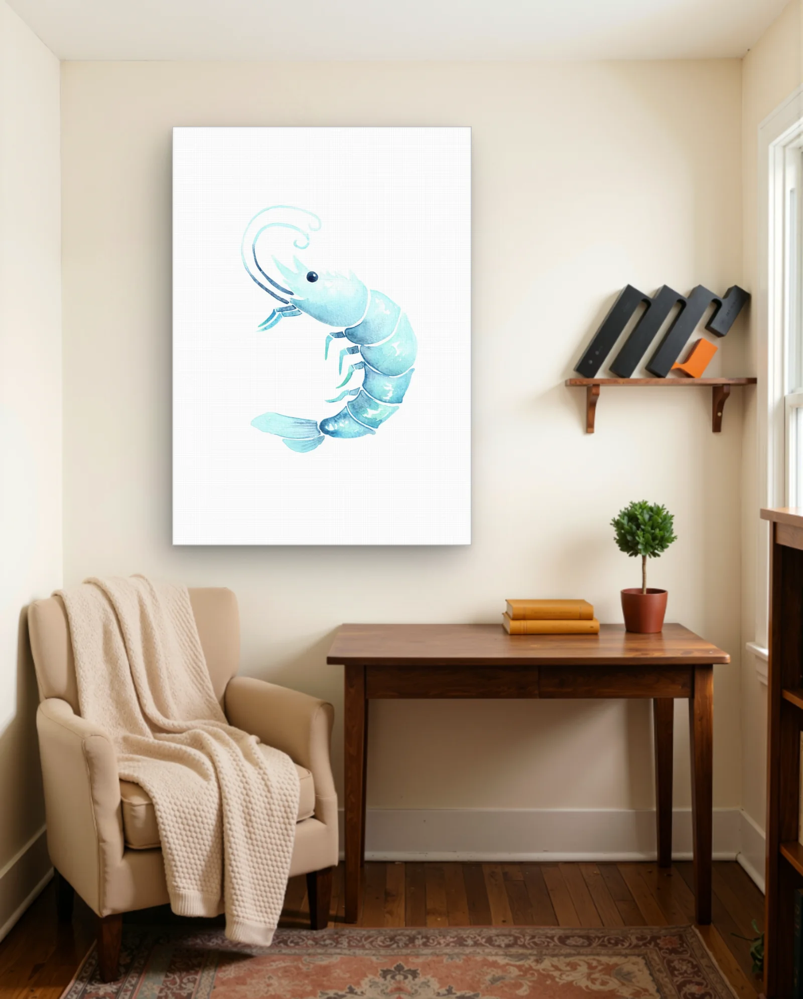 Turquoise Watercolor Shrimp Wall Art — Abstract abstract & modern wall art poster
