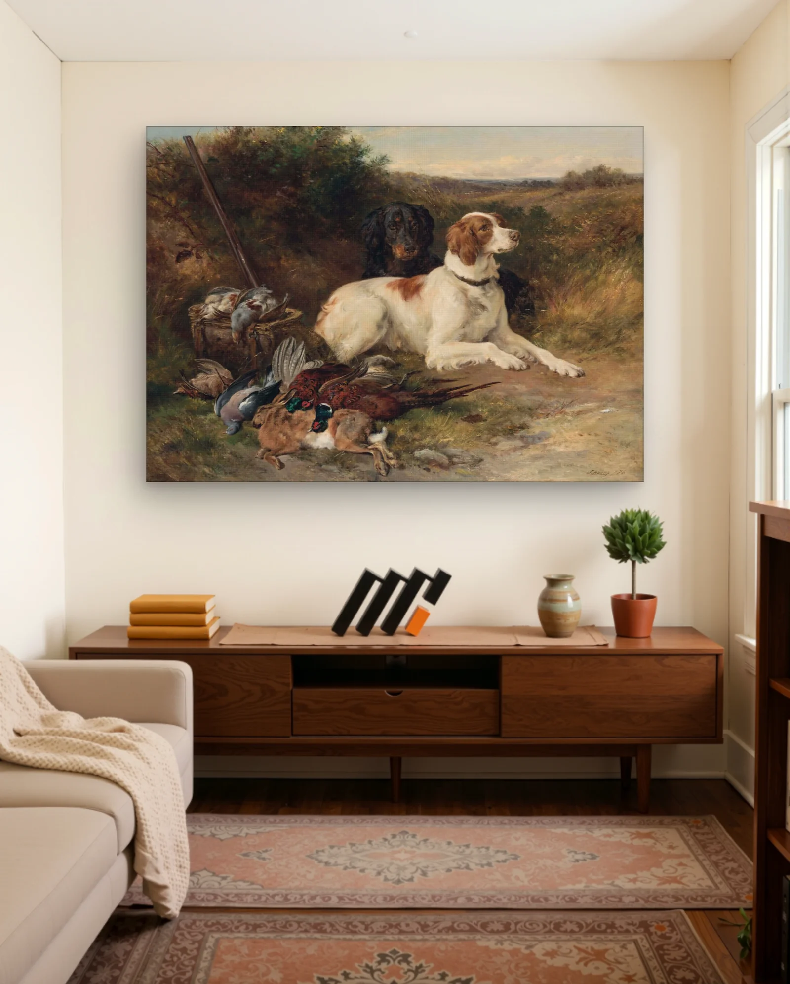 Hunting Dogs With Game Birds And Rabbits Wall Art — framed wall art poster by Memocult