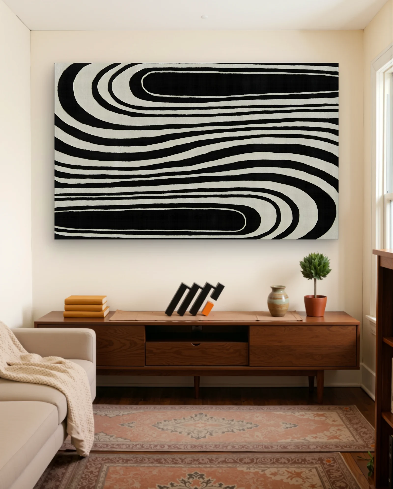 Monochrome Wavy Stripes Wall Art — framed wall art poster by Memocult