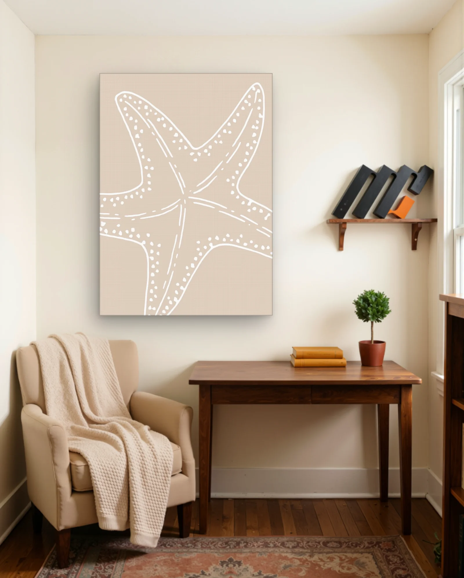 Beige Starfish Line Art Wall Art — framed wall art poster by Memocult
