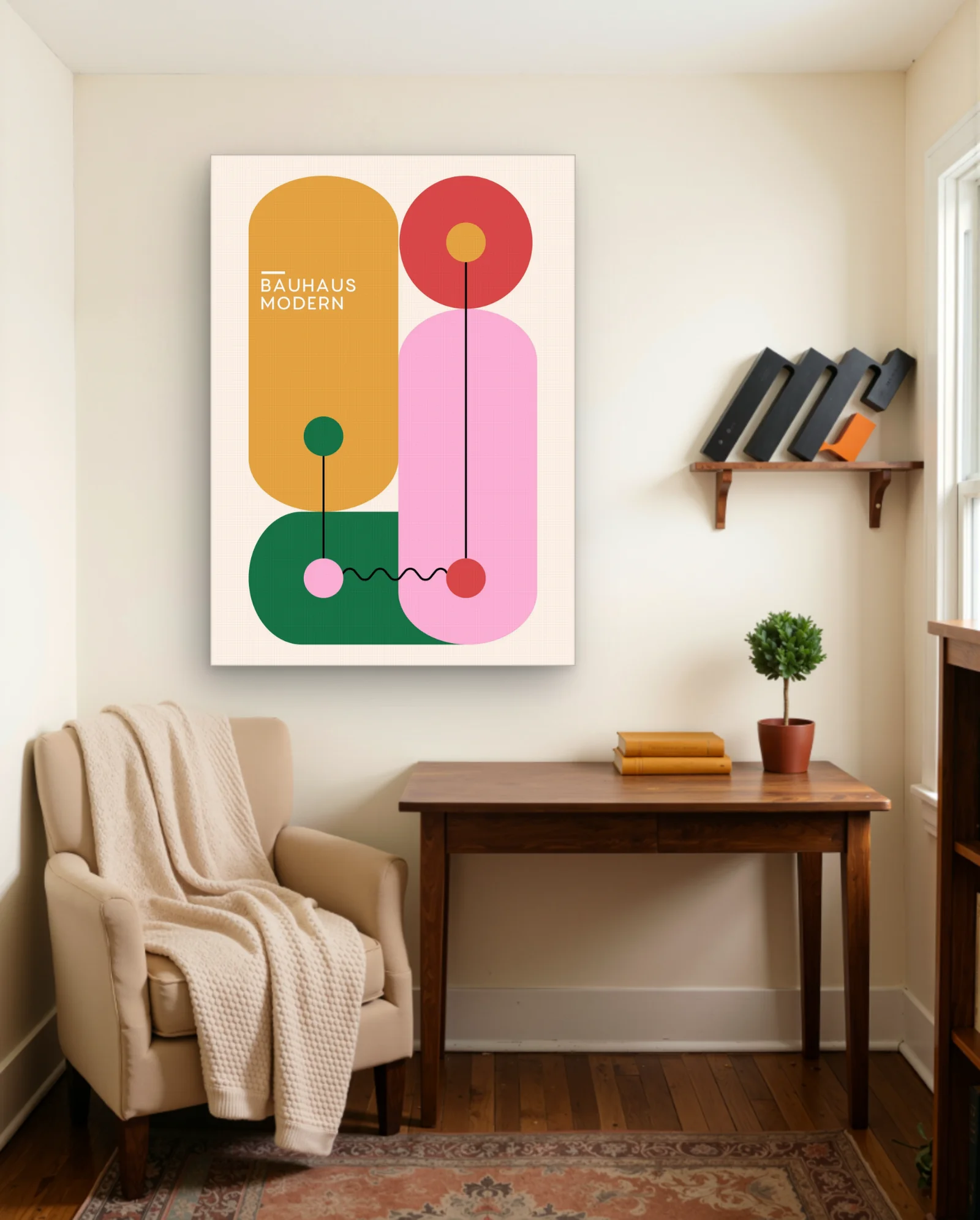 Bauhaus Modern Geometric Shapes Wall Art — framed wall art poster by Memocult