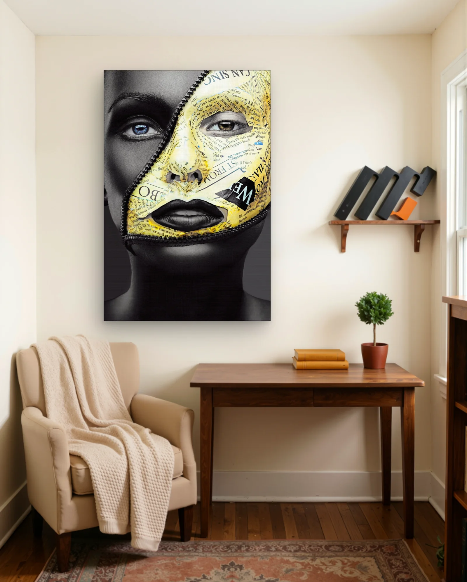 Zipper Newspaper Face Wall Art — framed wall art poster by Memocult