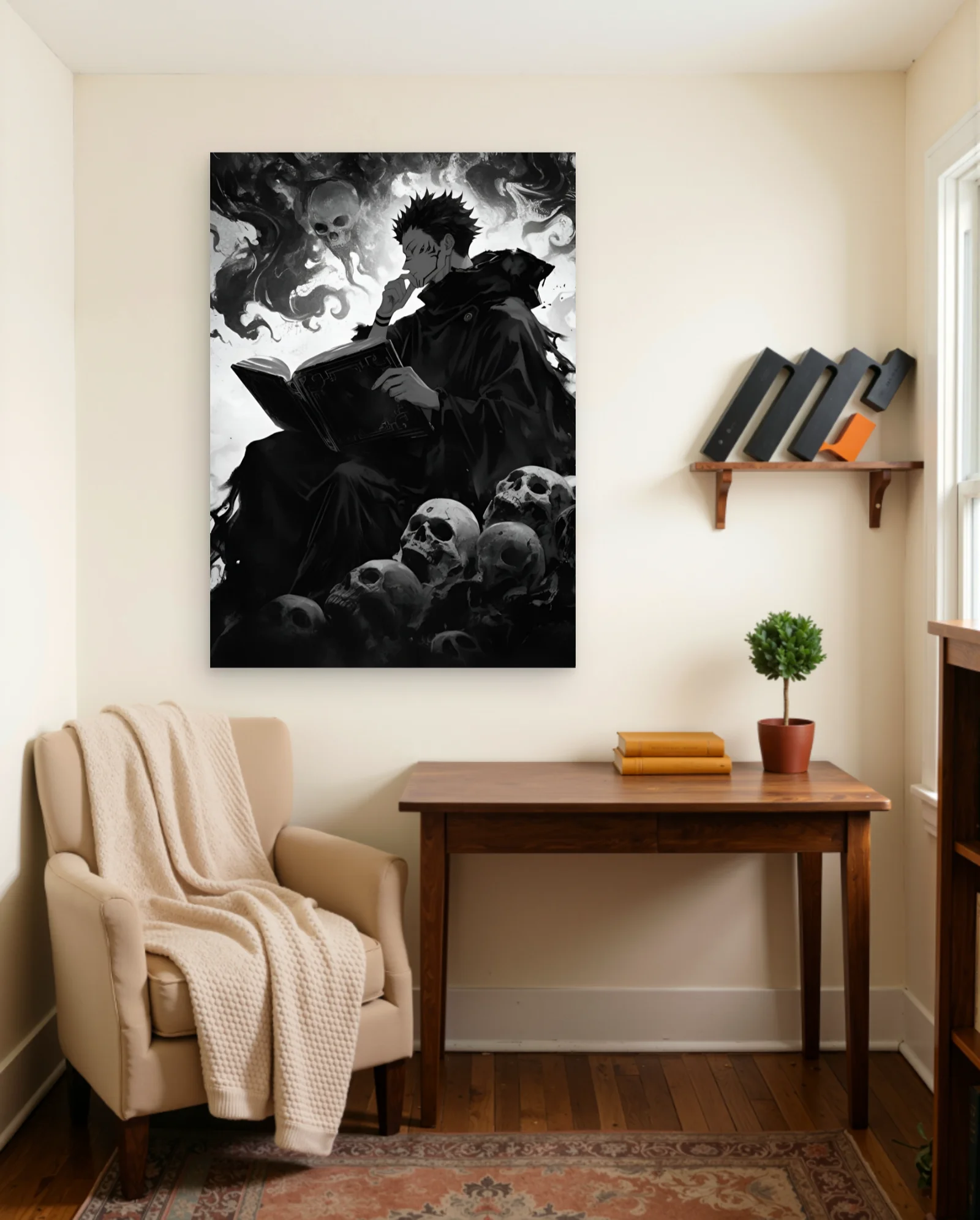 Sukuna Reading Grimoire Poster — framed wall art poster by Memocult